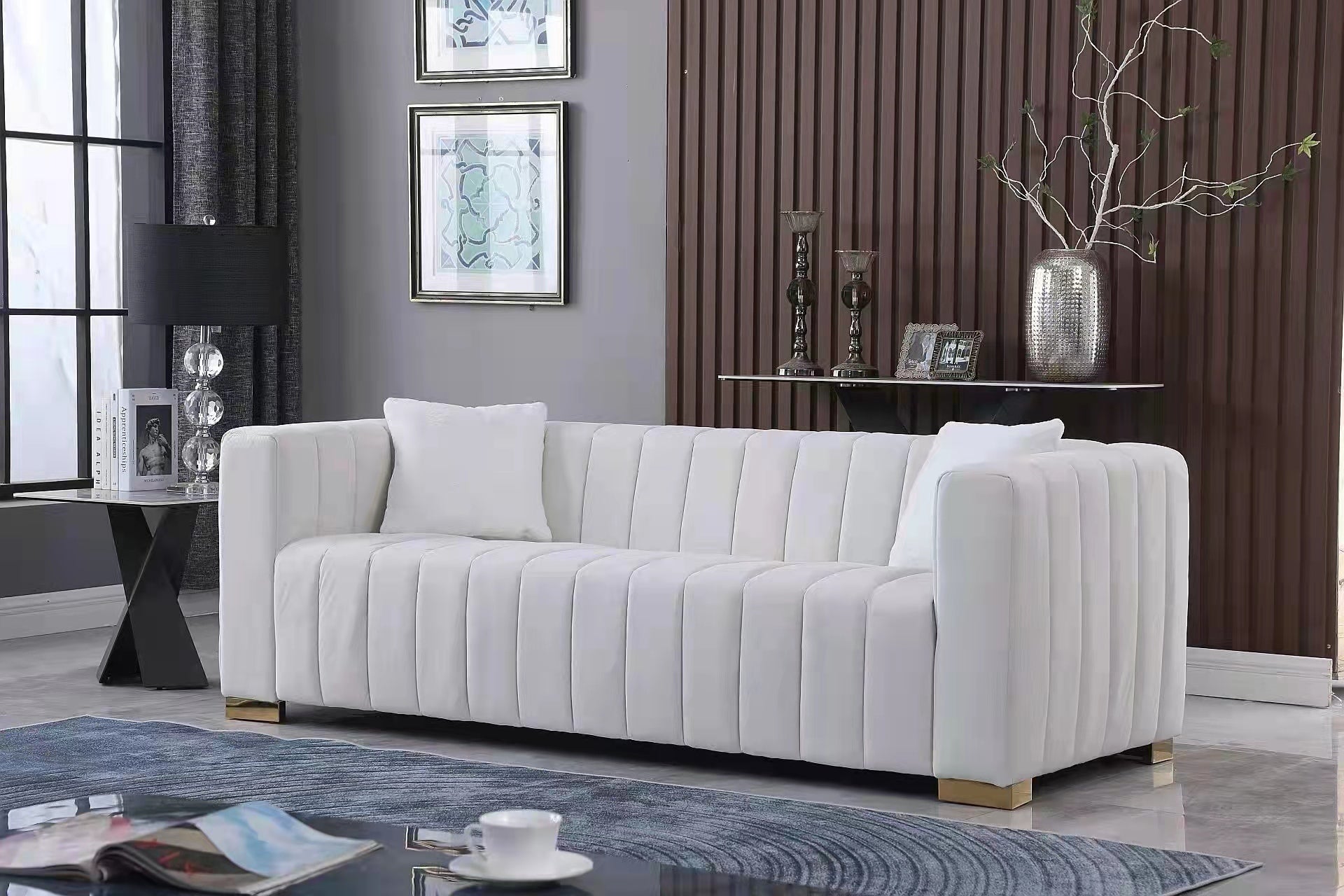 Modern Design Striped Sofa 3 Seater (White)