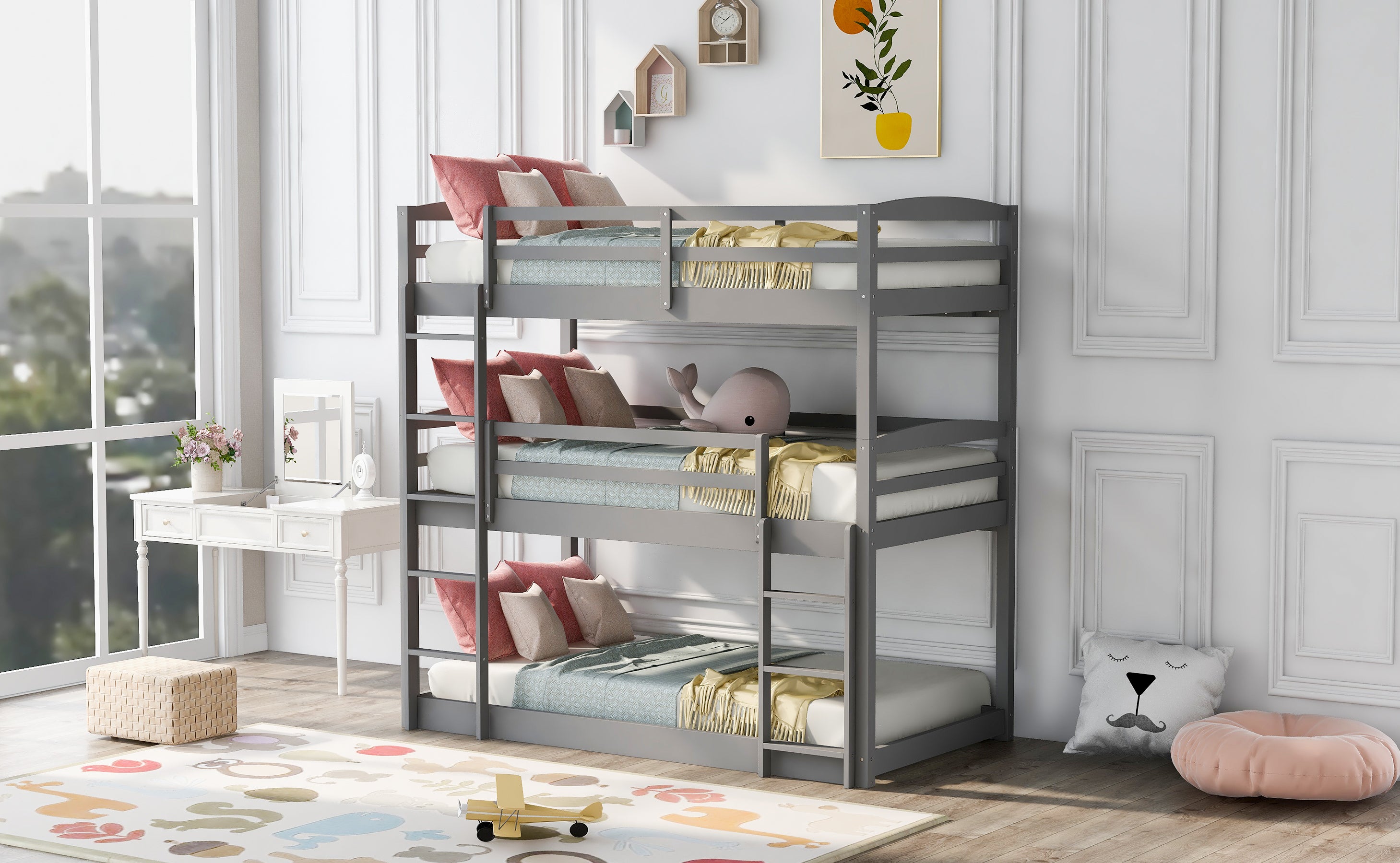 Twin over Twin over Twin Triple Bunk Bed (Gray)