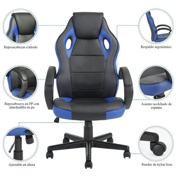 Gaming Office Chair with Fabric Adjustable Swivel (Black/Blue)