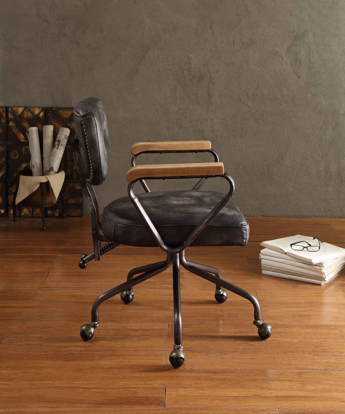 ACME Hallie Office Chair in Vintage Black Top Grain Leather