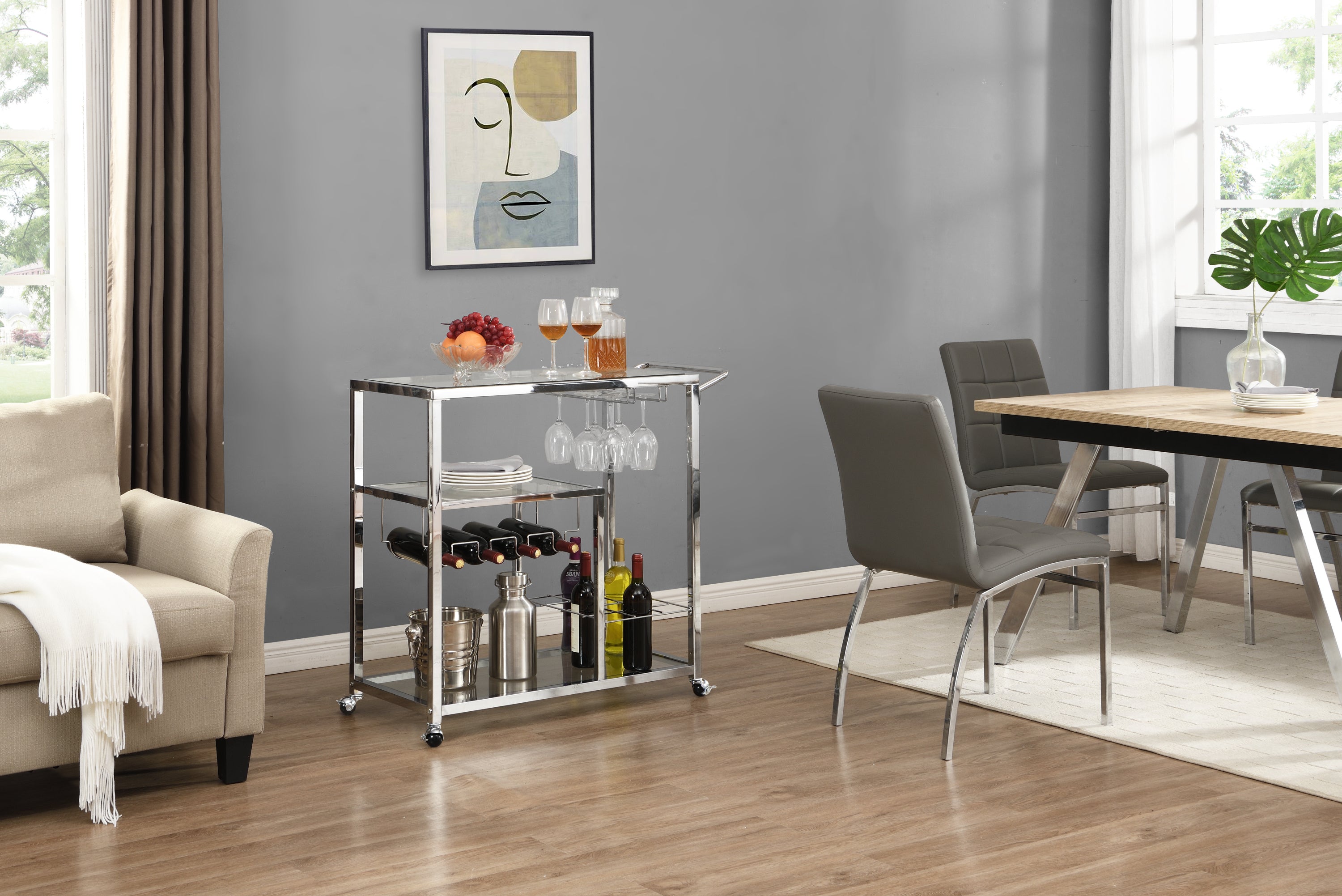 Glass Metal Frame Wine Cabinet (Silver)
