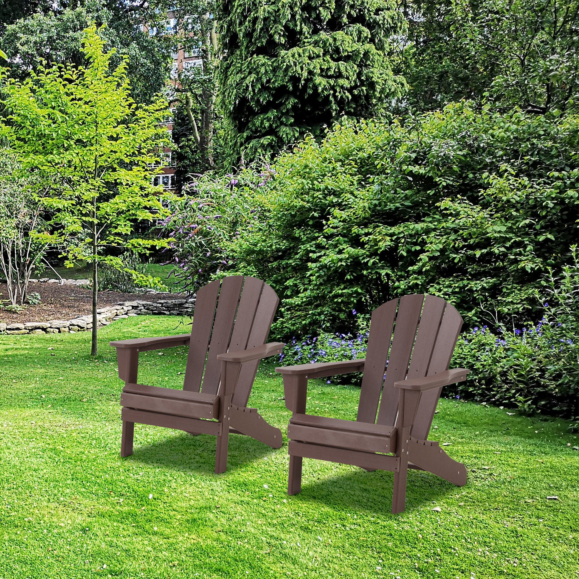 HDPE Adirondack Chair Terrace Outdoor Chair Set of 2 (Brown)