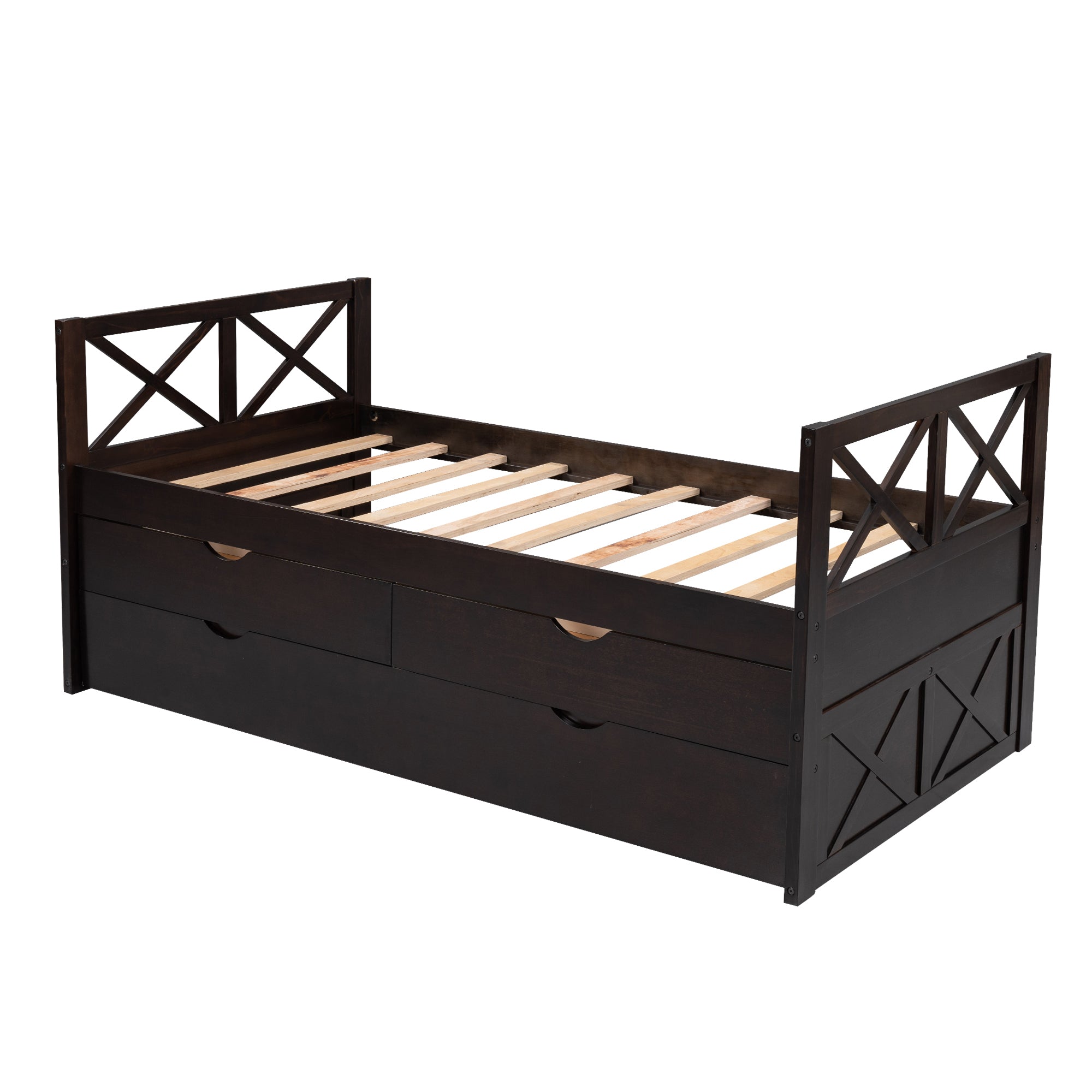 Multi-Functional Daybed with Drawers and Trundle (Espresso)