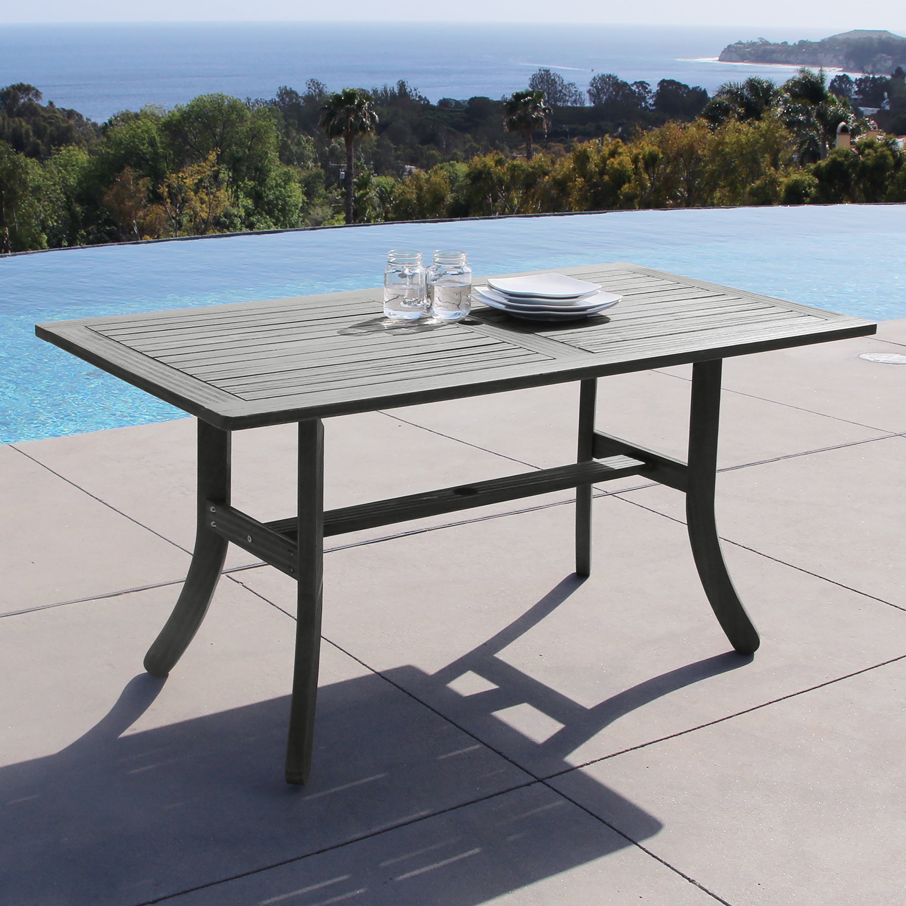 Outdoor Terrace Hand Scraped Wood Rectangular Dining Table