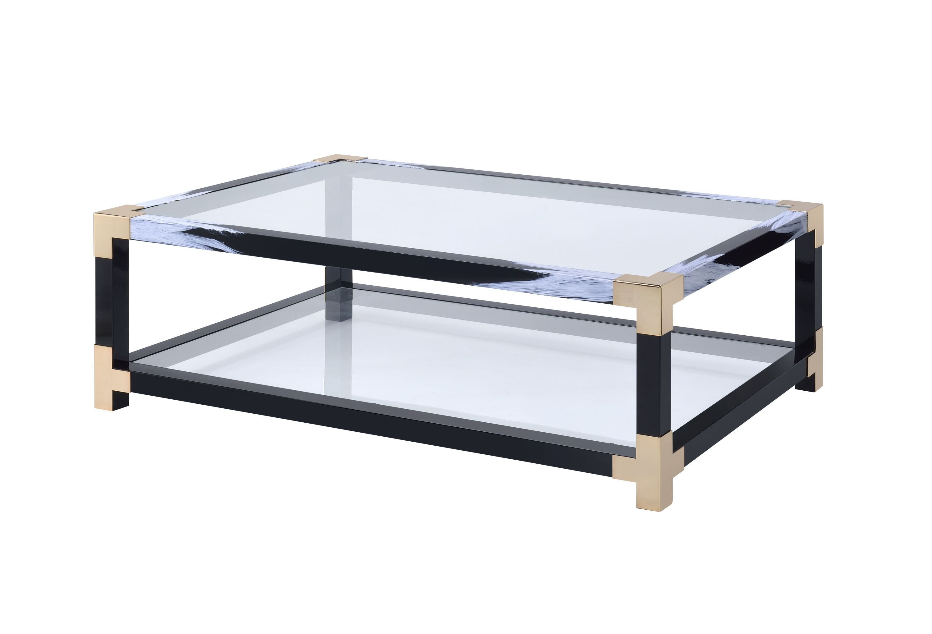 ACME Lafty Coffee Table in White Brushed & Clear Glass 81000