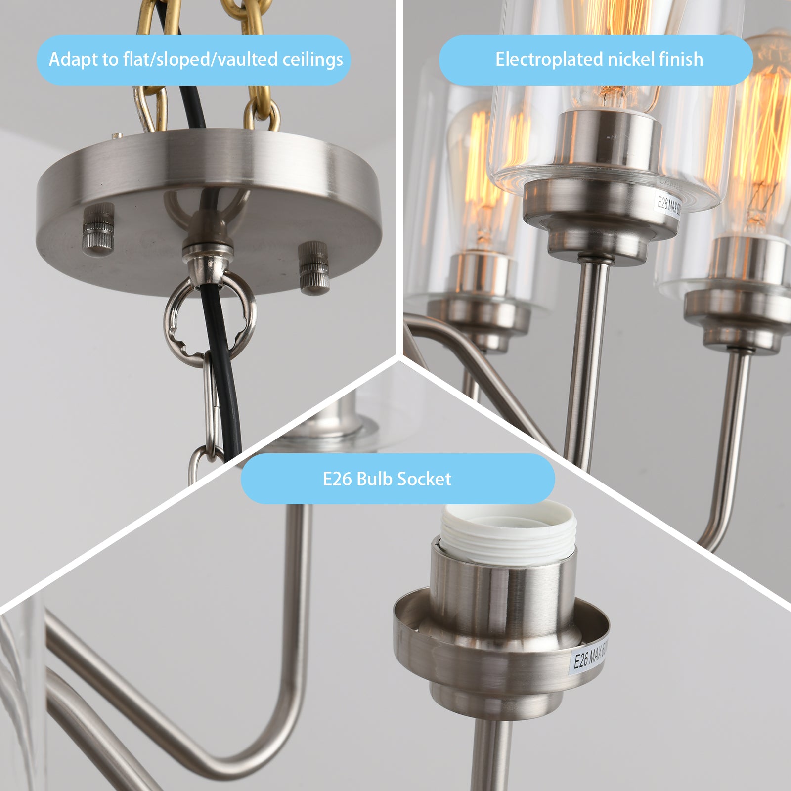E26 Glass Pendant Light Iron 6 Bulbs