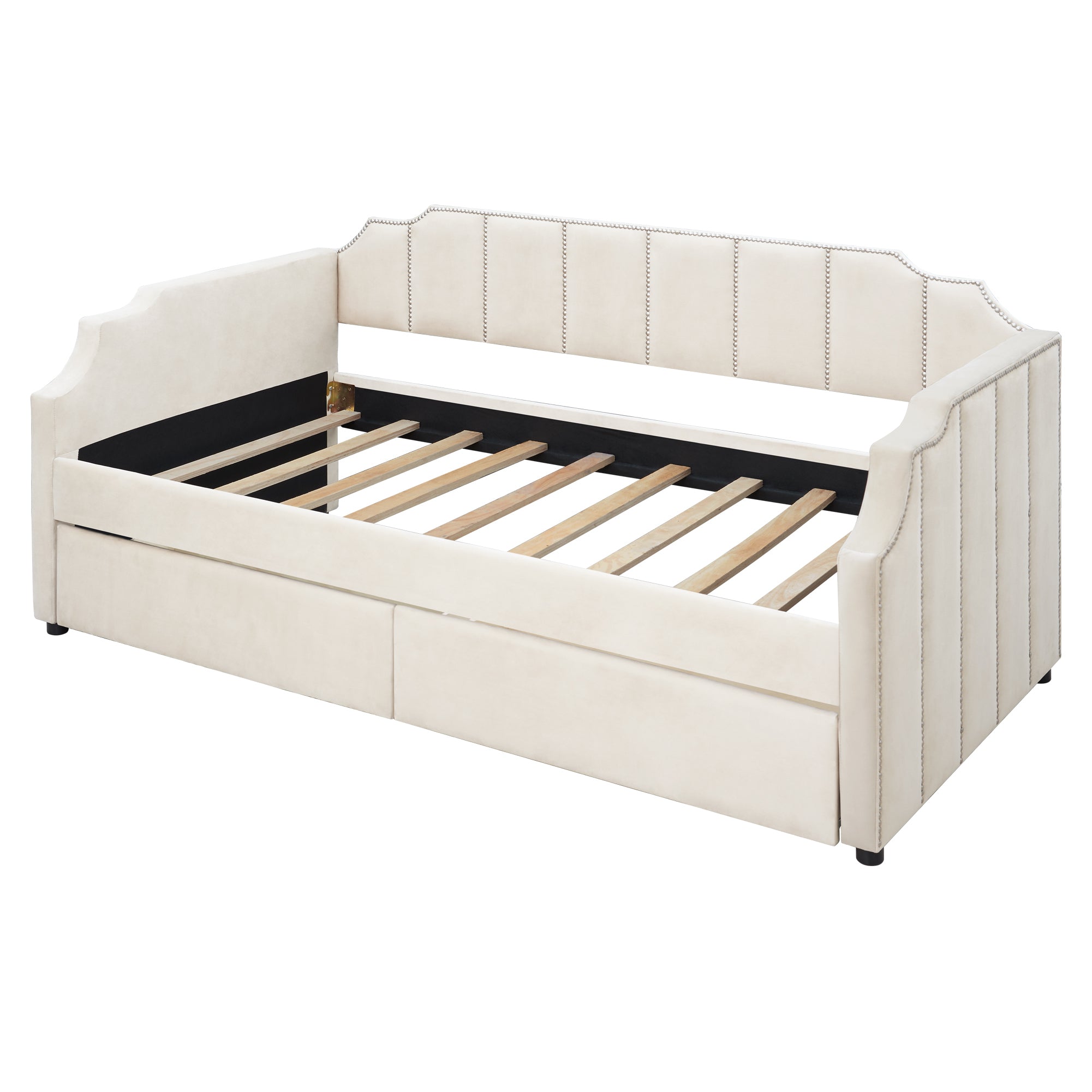 Twin Size Upholstered daybed with Drawers (Beige)