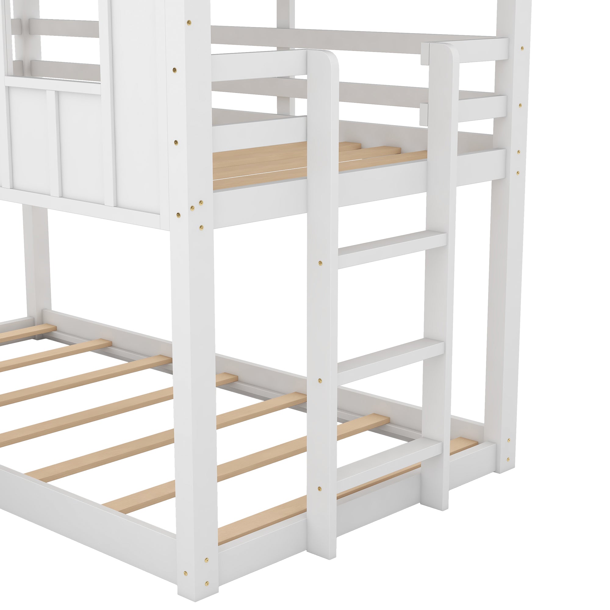 Twin over Twin House Bunk Bed with Slide and Windows (White)