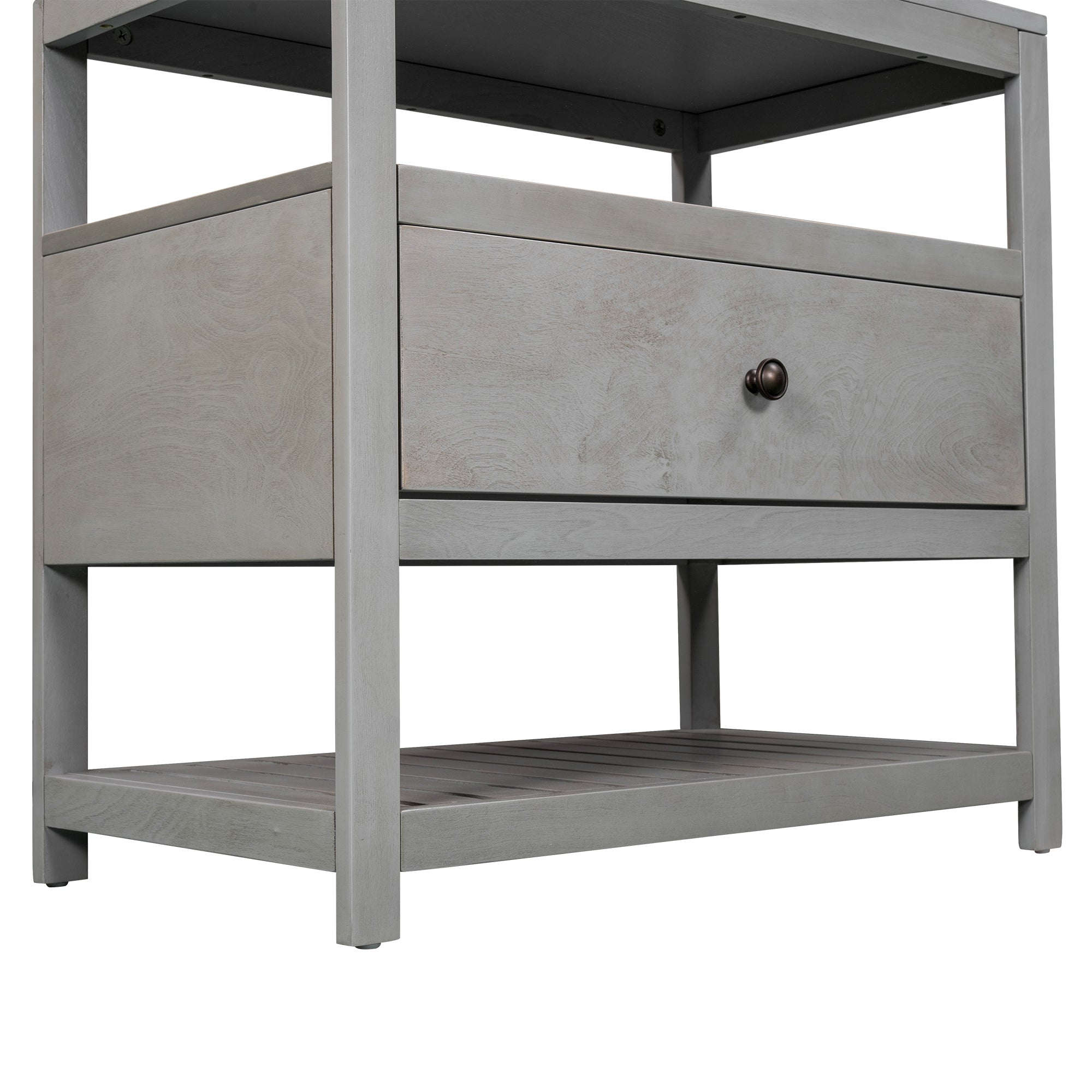 Modern Wooden Nightstand with Drawers Storage (Gray)