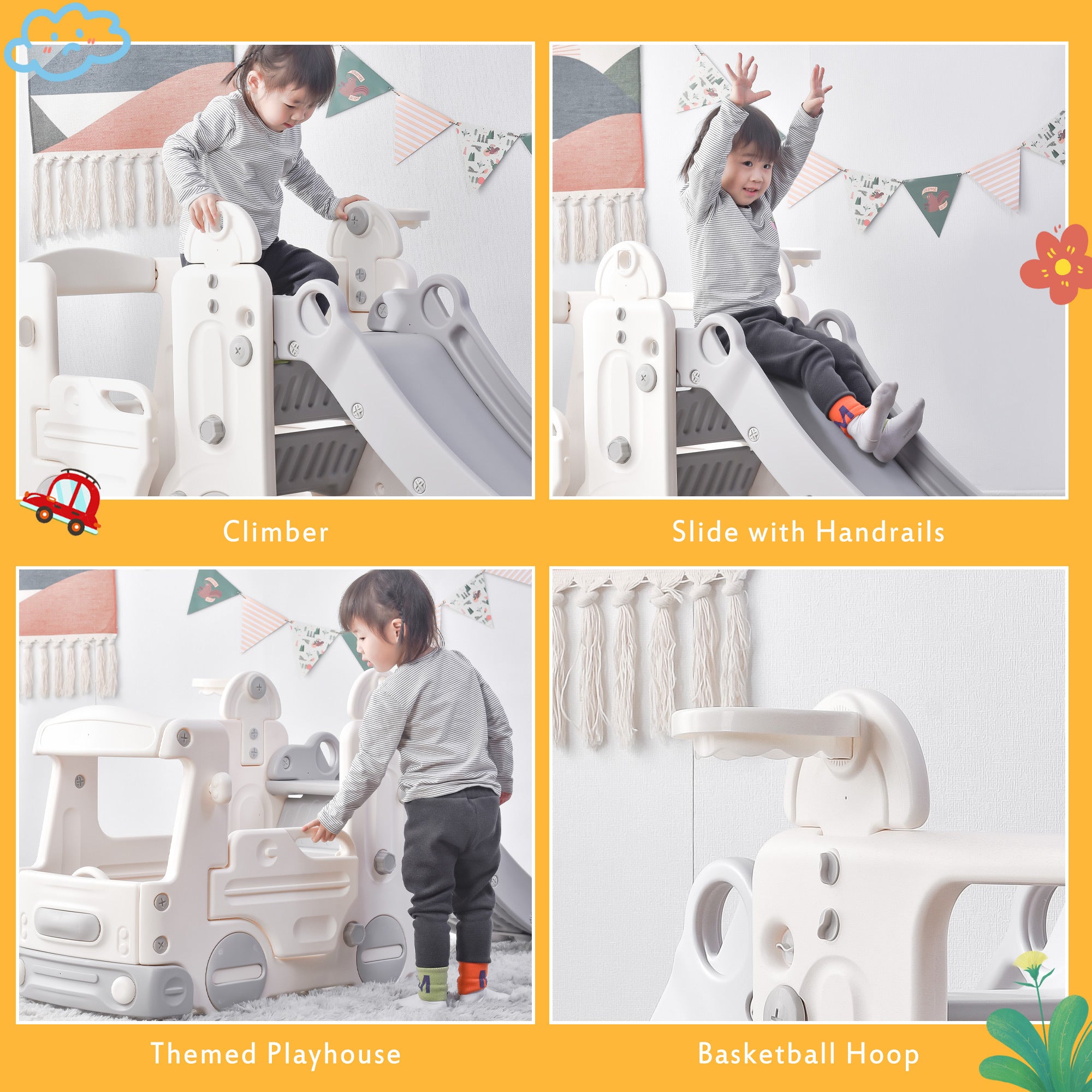 Kids Slide with Bus Play Structure Climber