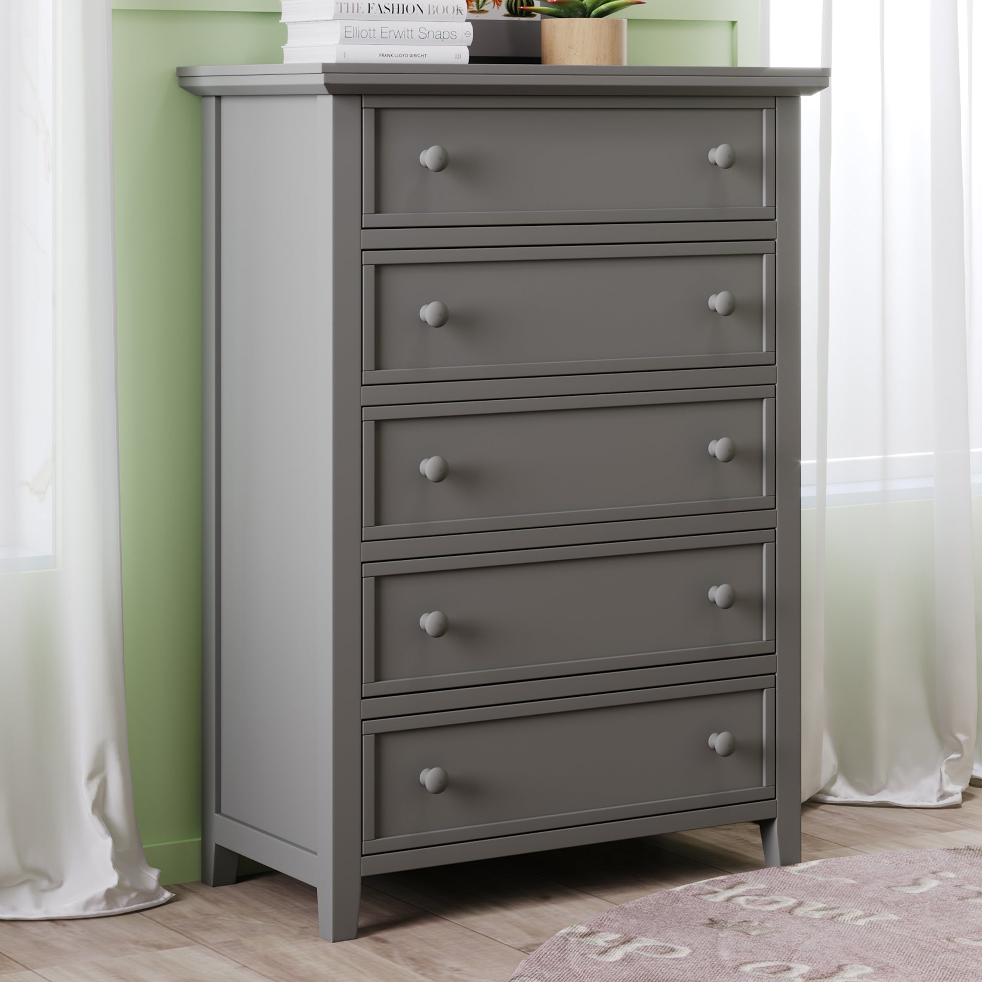 5 Drawers Solid Wood Chest (Gray)