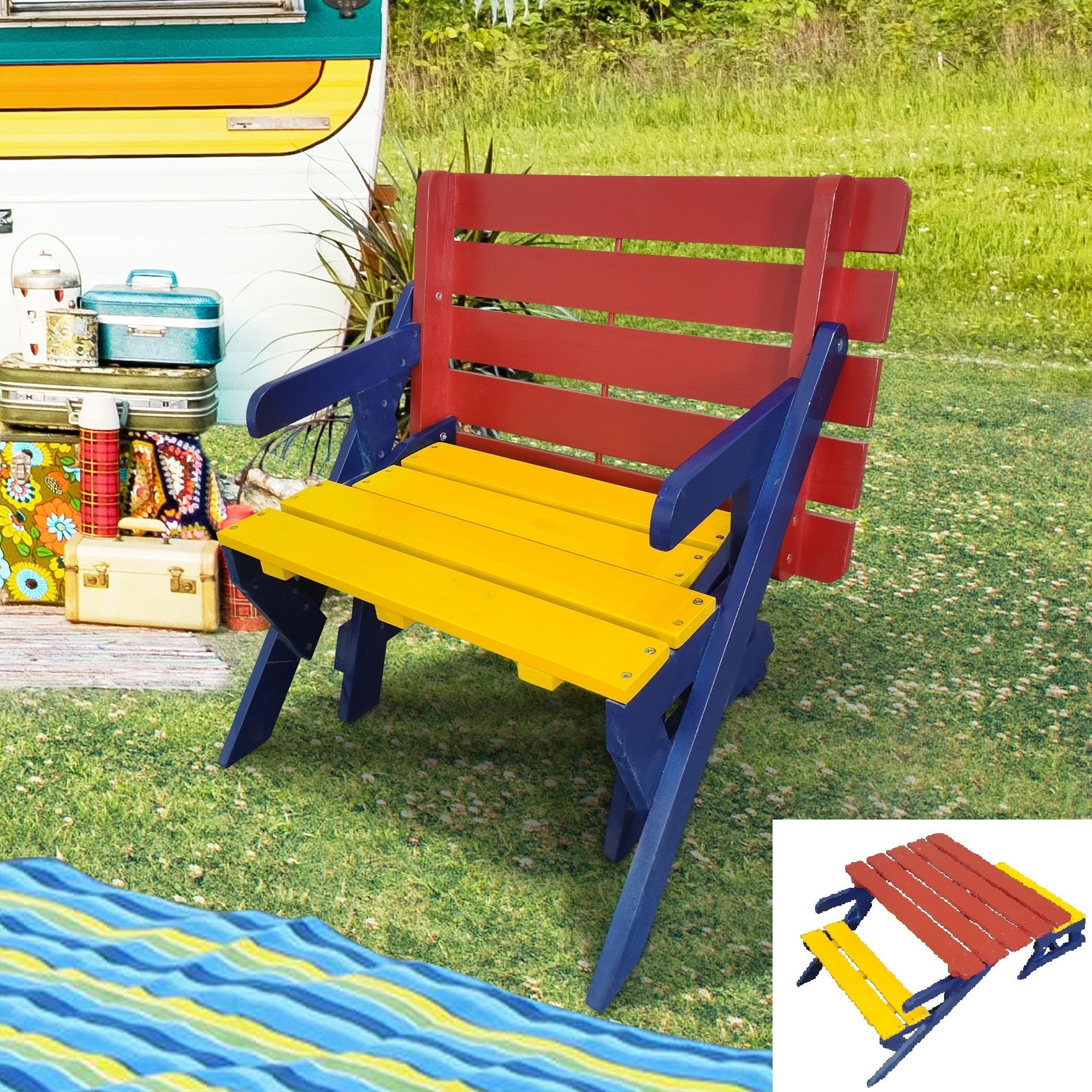 KID'S MULTI-FUNCTIONAL  ARM CHAIR,  TABLE+ 2 BENCHES（All-in-one）