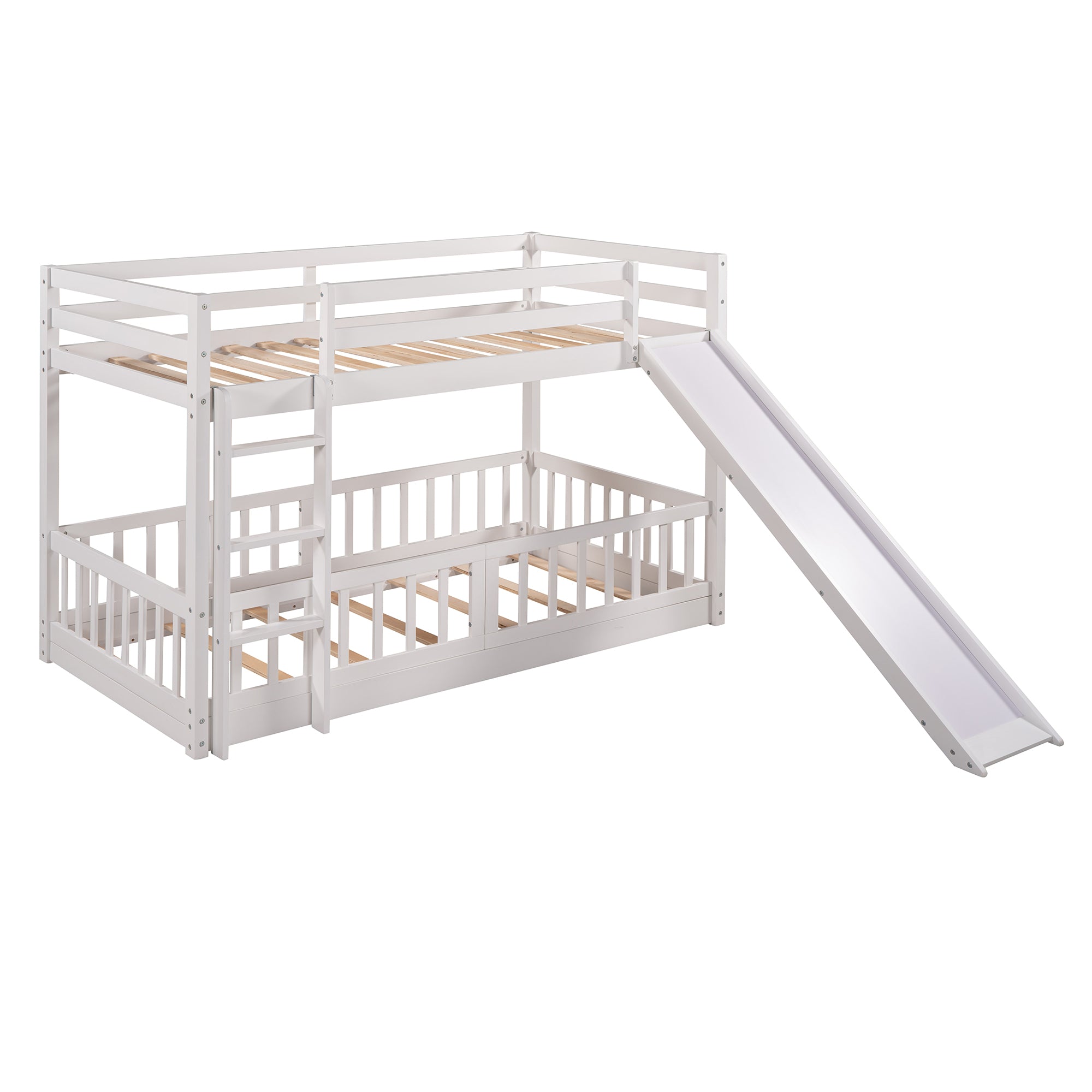 Twin Over Twin Bunk Bed with Slide and Ladder  (White)