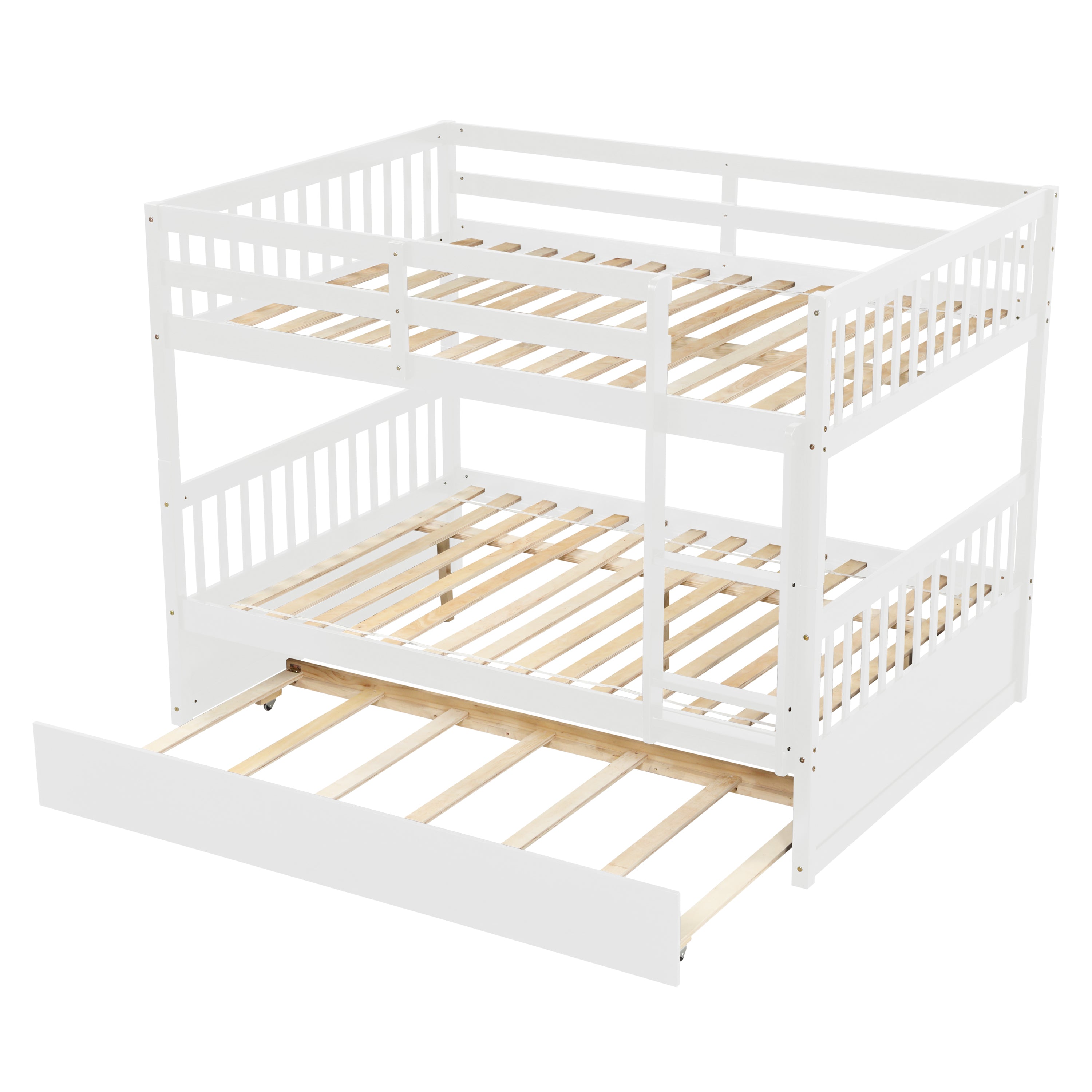 Full Over Full Bunk Bed with Trundle (White)