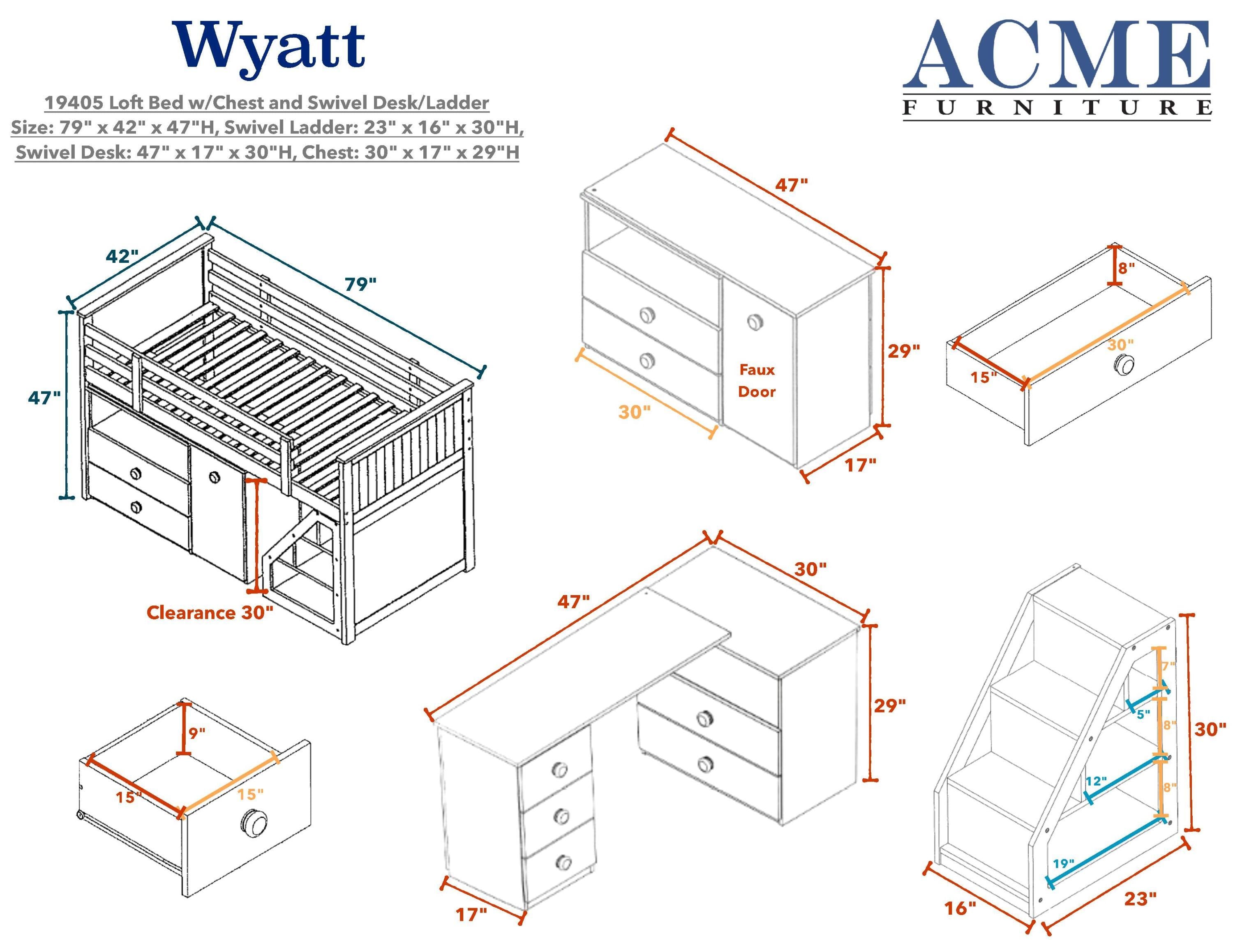 ACME Wyatt Loft Bed & Storage (White)