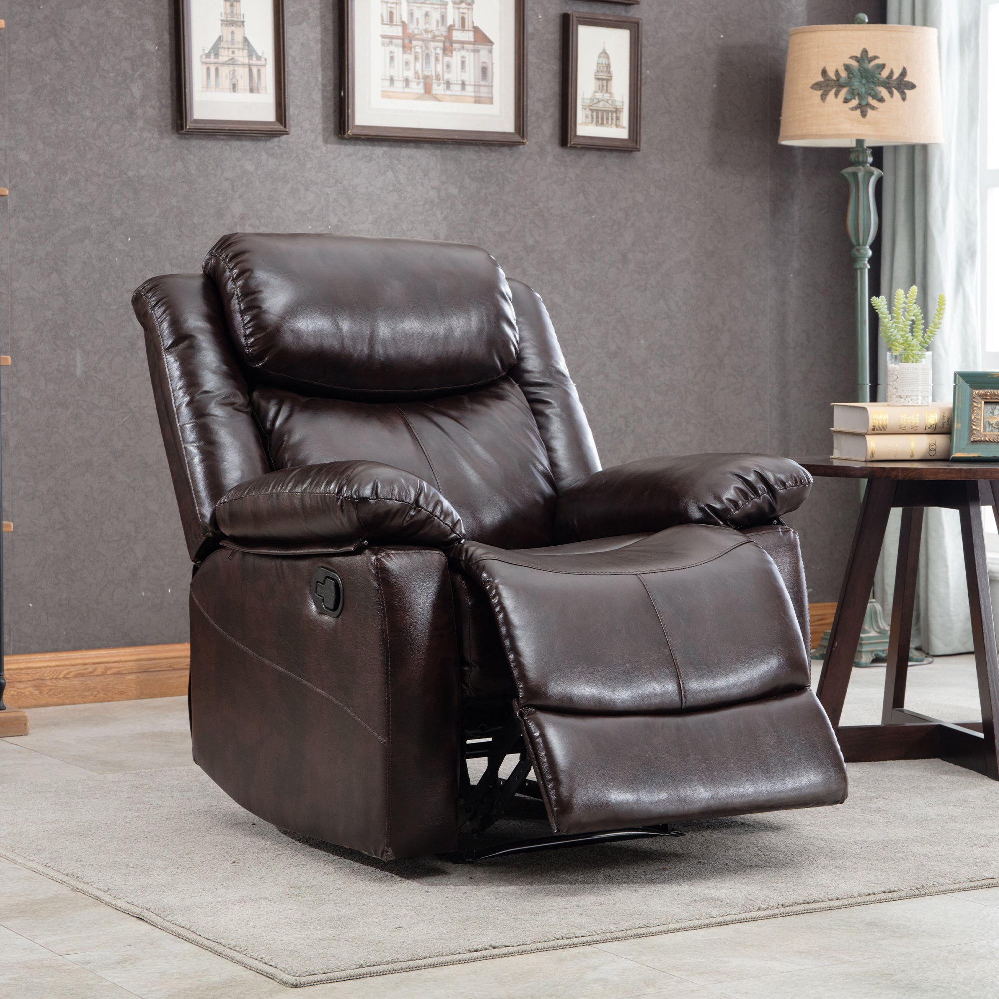 Orisfur. PU Leather Reclining Living Room Sofa, Manual Recliner Chair for Living Room （Recliner chair）
