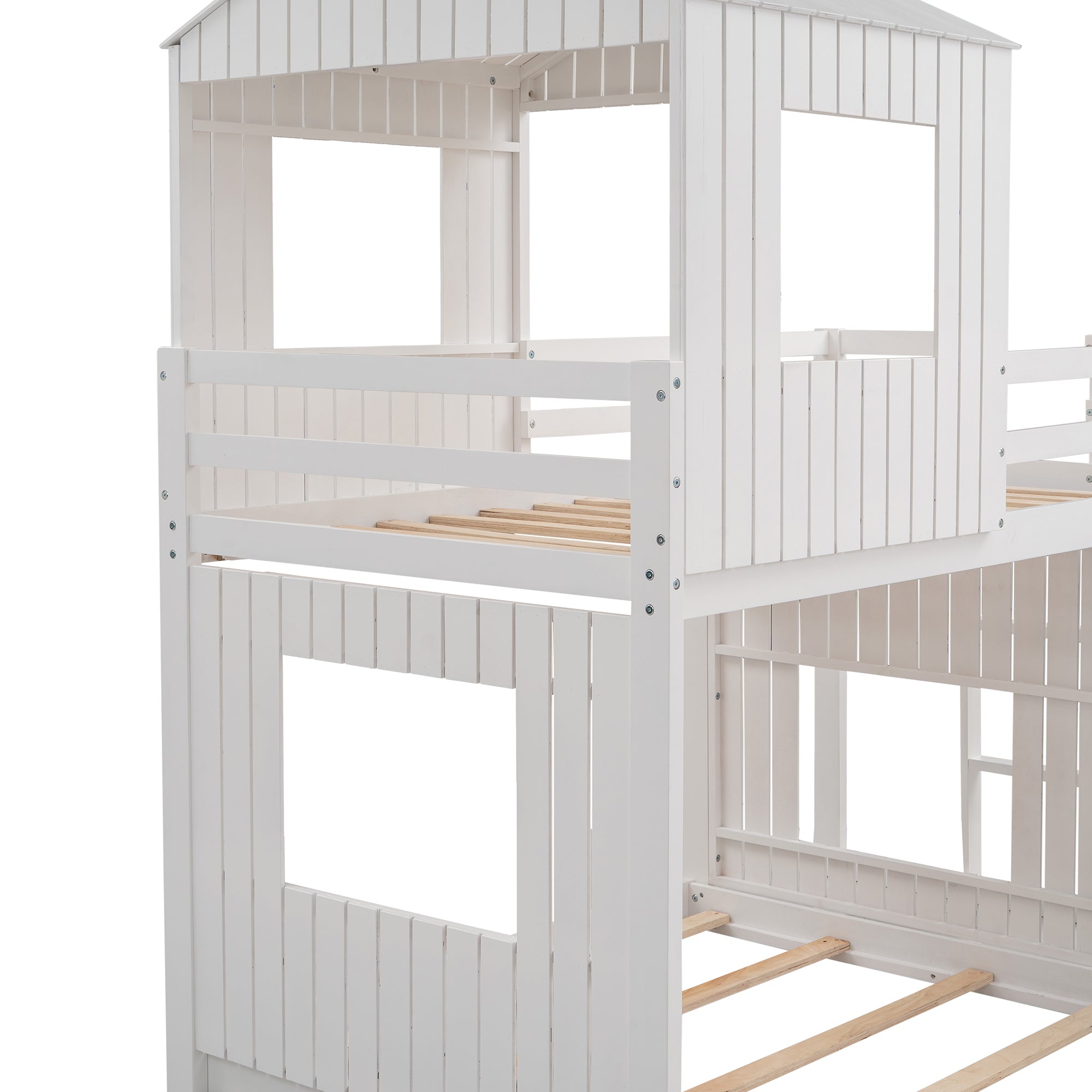 Wooden Twin Over Full Bunk Bed (White)