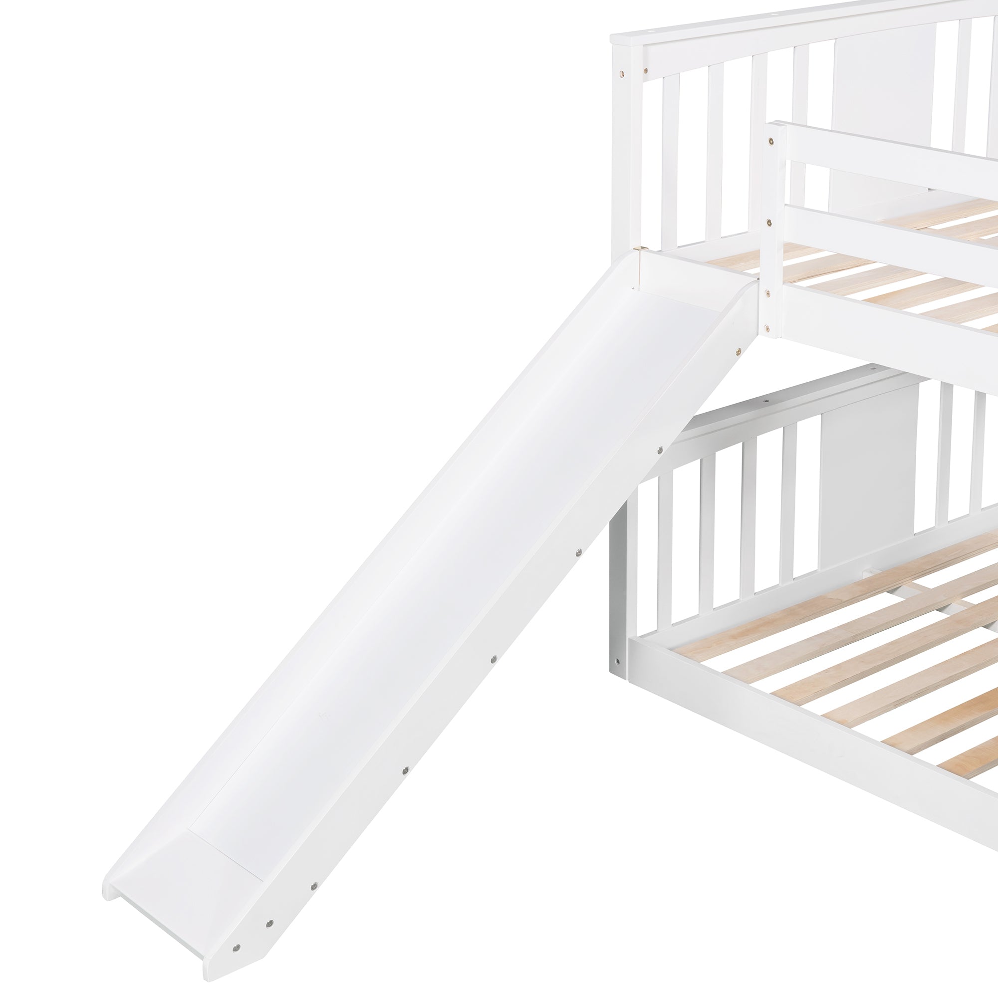 Full Over Full Bunk Bed with Ladder with Slide (White)