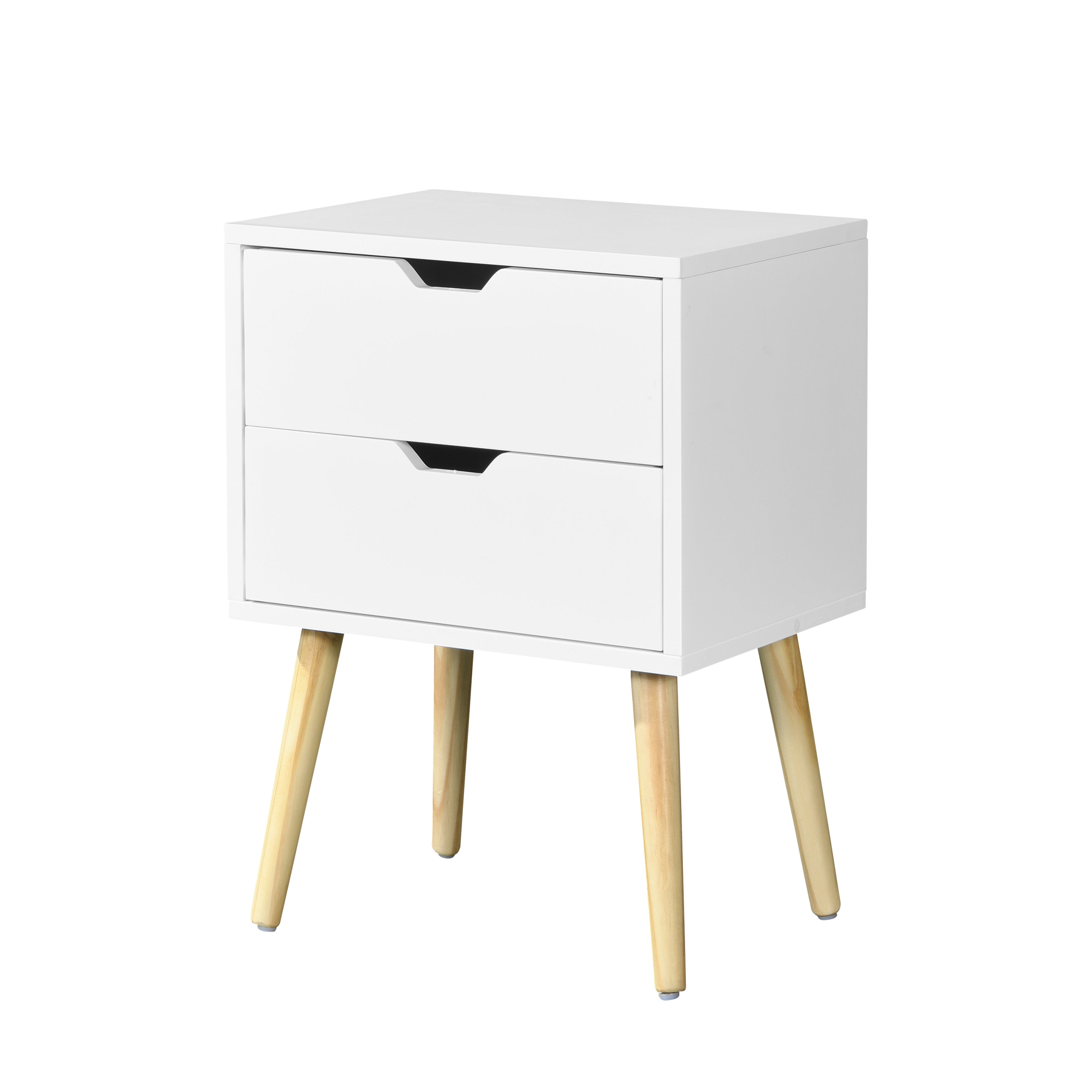 Side Table with 2 Drawer and Rubber Wood Legs  (White)
