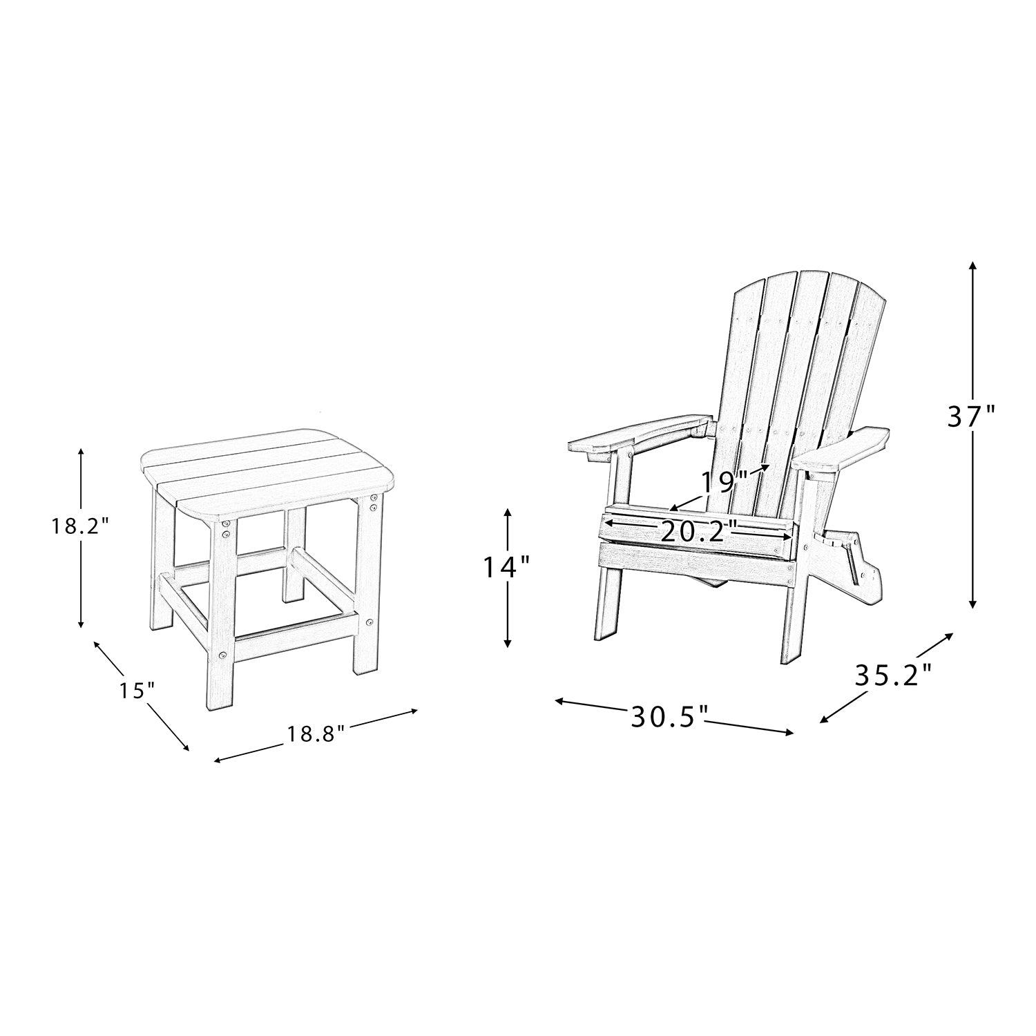 Elymus Outdoor 3 Pieces Plastic Adirondack Chair with Table (Navy)
