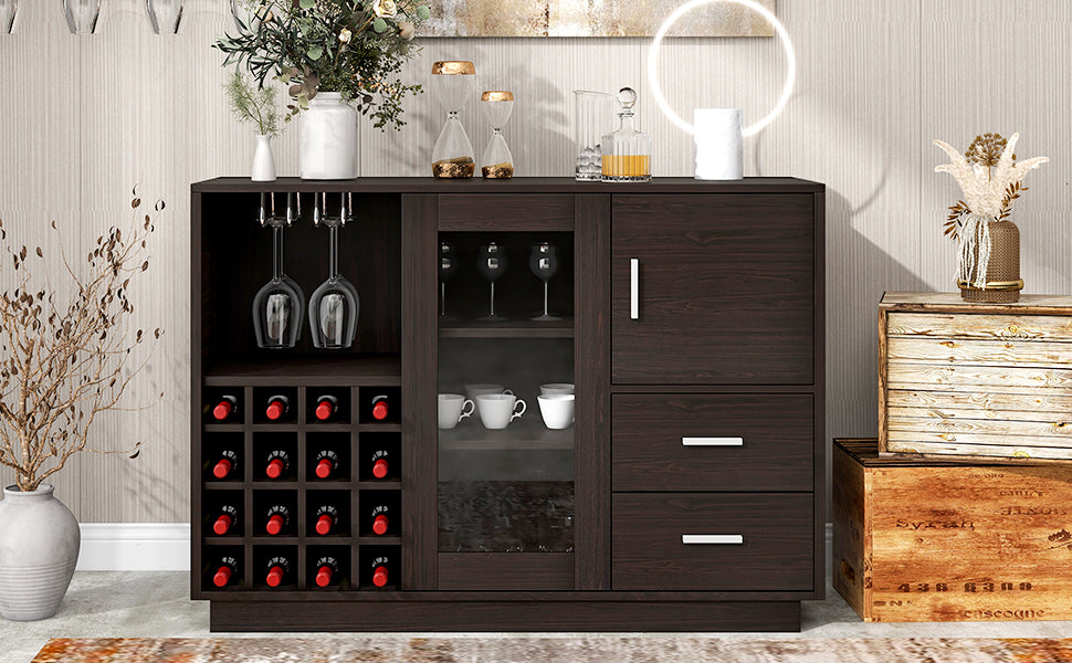 TREXM Sideboard with Integrated wine Cabinet Wine Glass Holder (espresso)