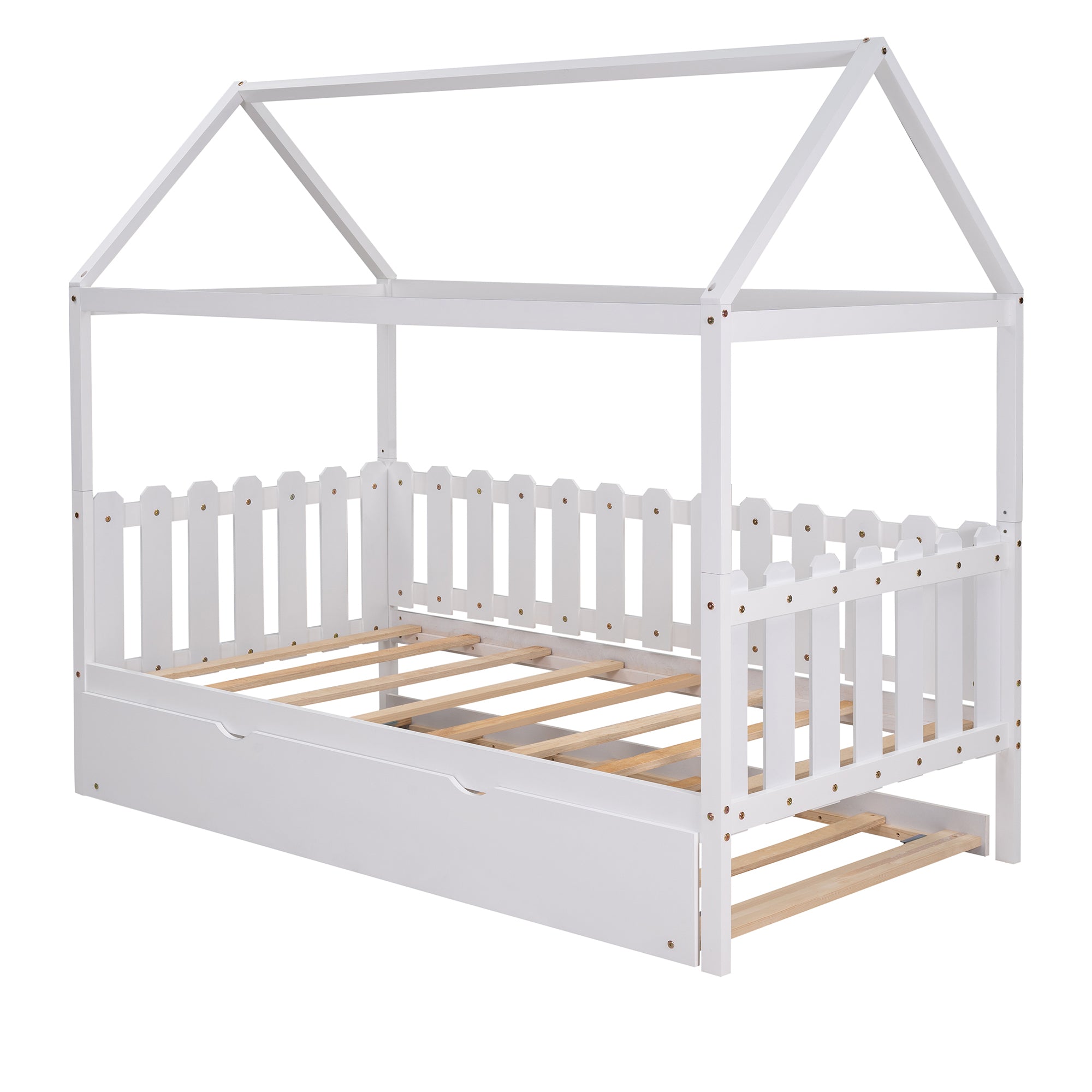Twin Size House Bed with trundle (White)