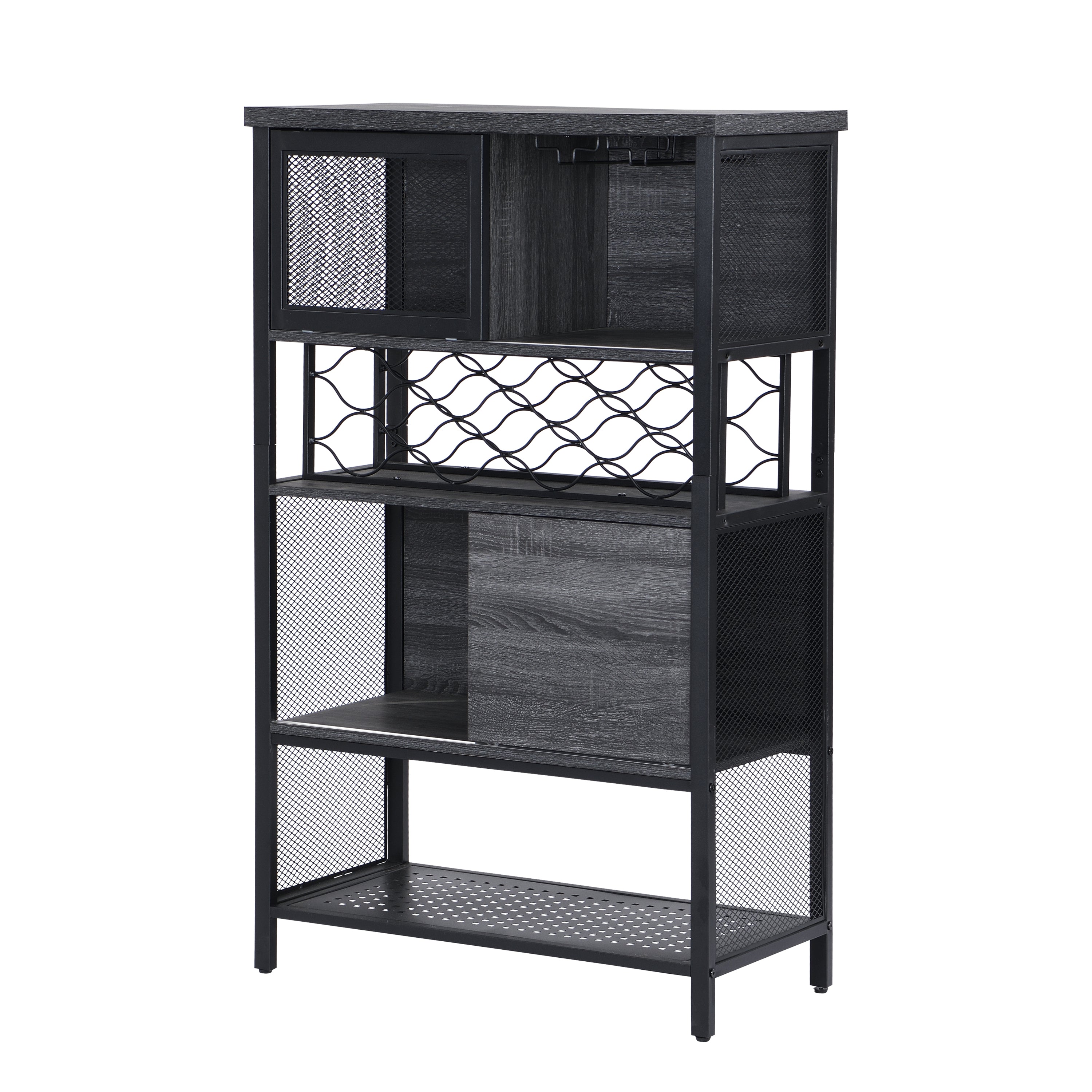 Industrial Bar Cabinet with Wine Rack for Liquor
