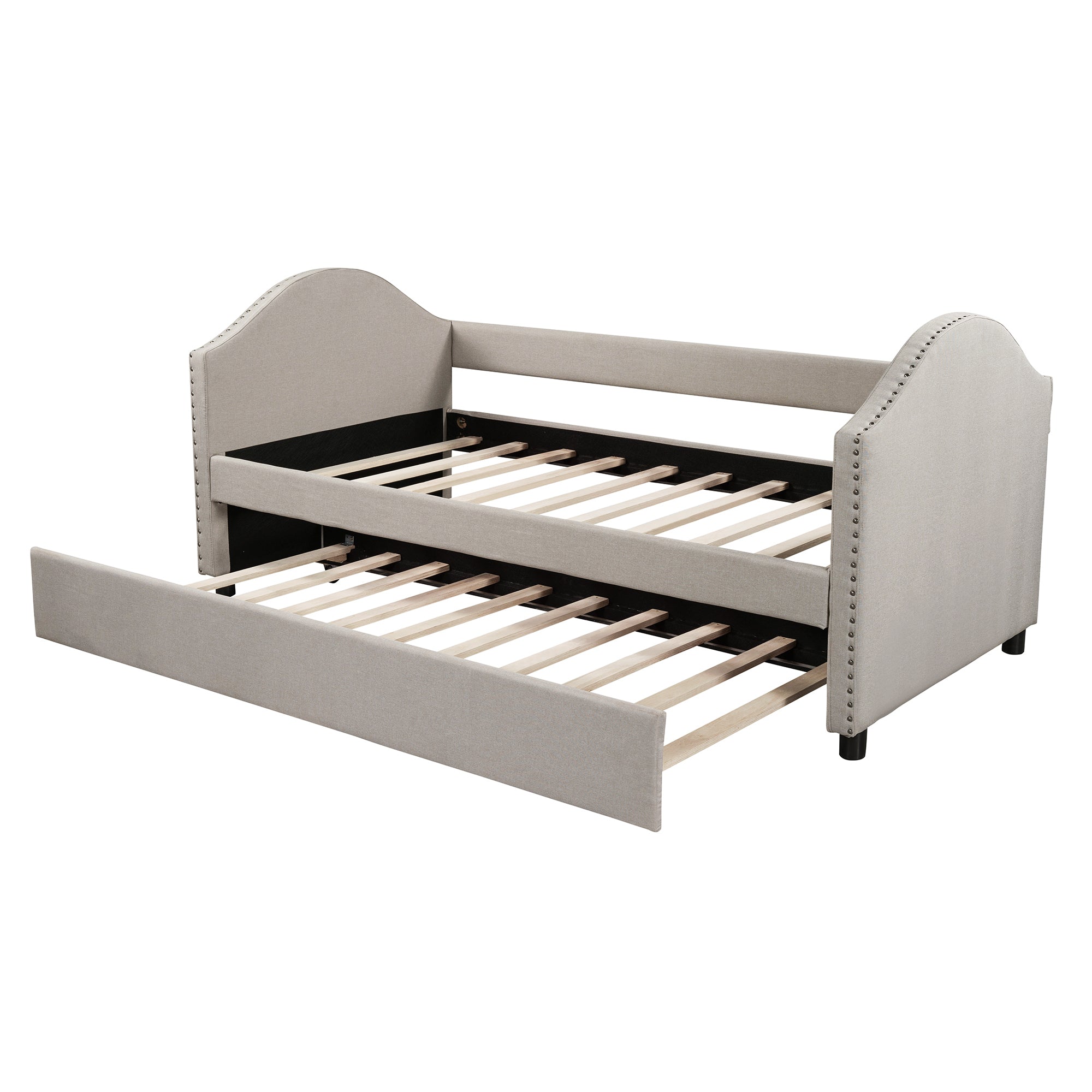 Twin size Upholstered Daybed with Twin Size Trundle (Beige)