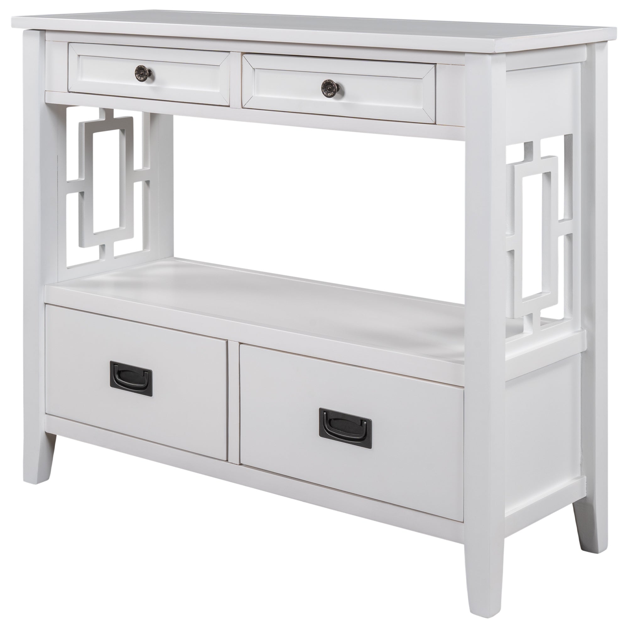 36'' Modern Console Table Sofa Table for Living Room with 4 Drawers and 1 Shelf (White)