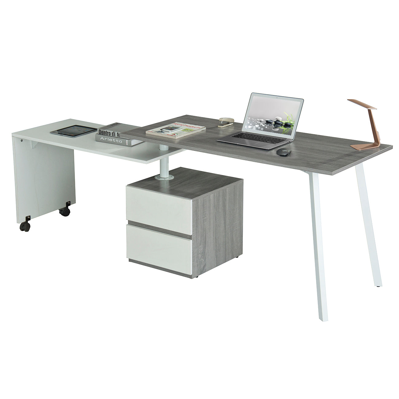 Rotating Multi-Positional Modern Desk, Gaming Table (Gray)