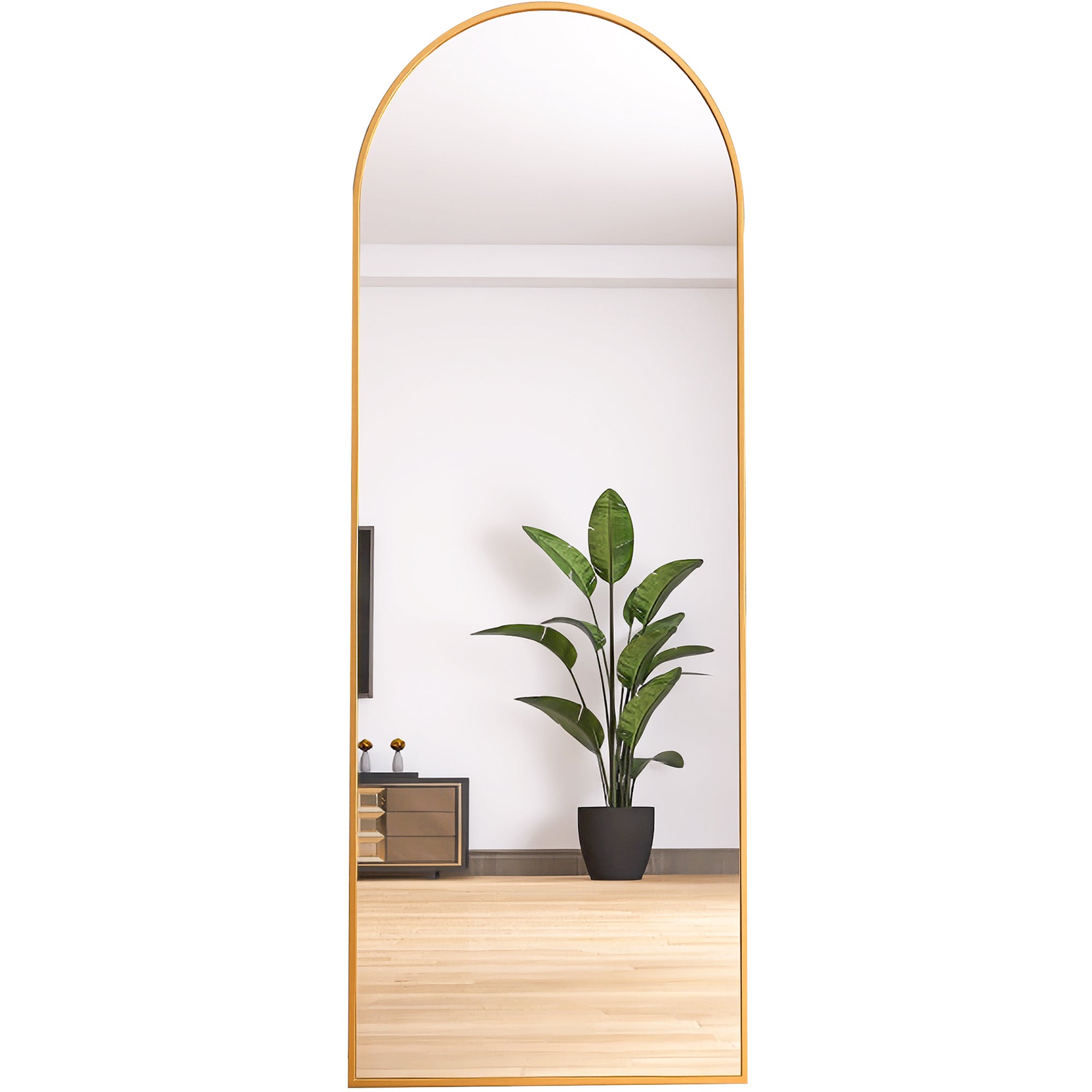 Arched Full Length Mirror Floor Mirror Hanging Standing or Leaning (Gold)