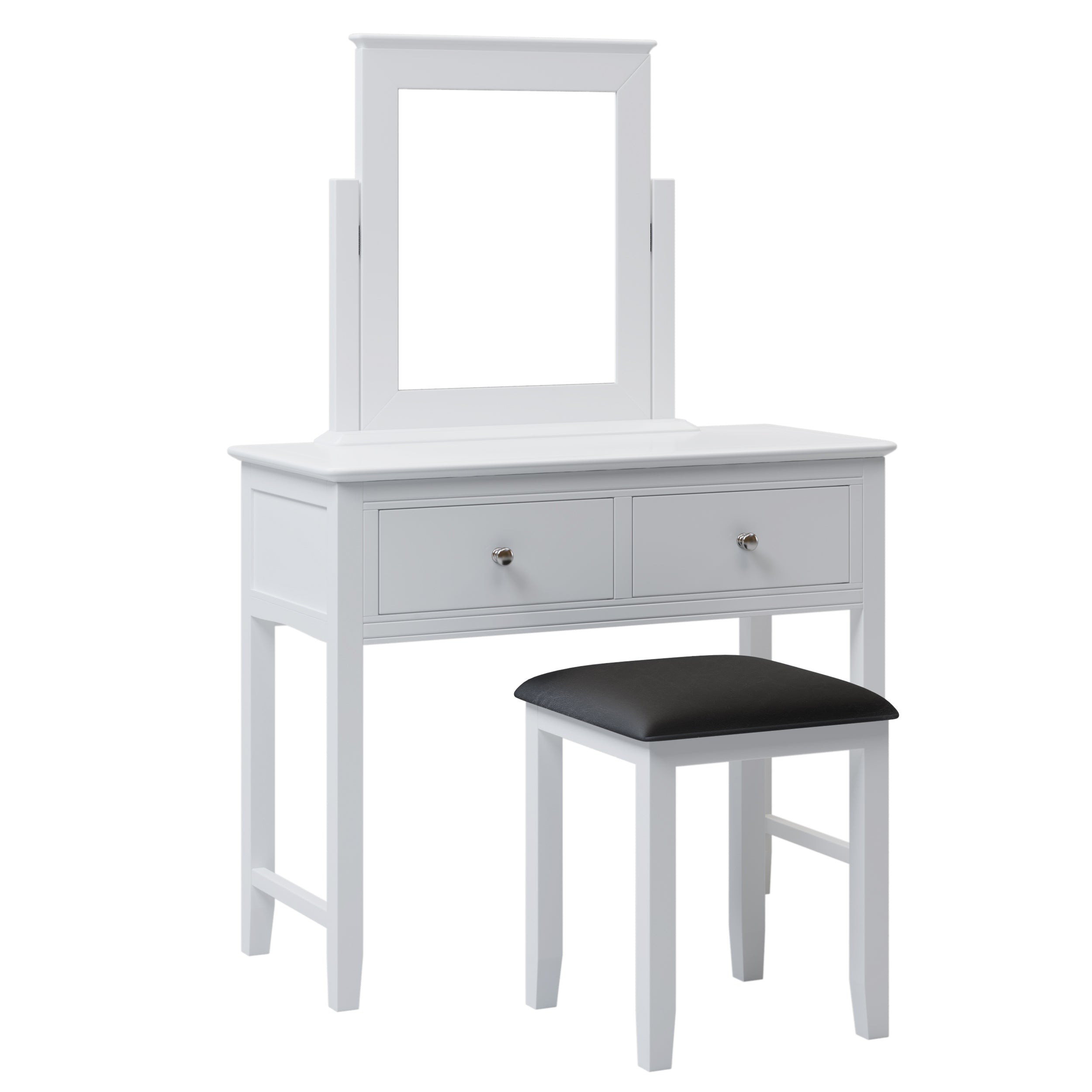 Makeup Vanity Table and Cushioned Stool Set (White)