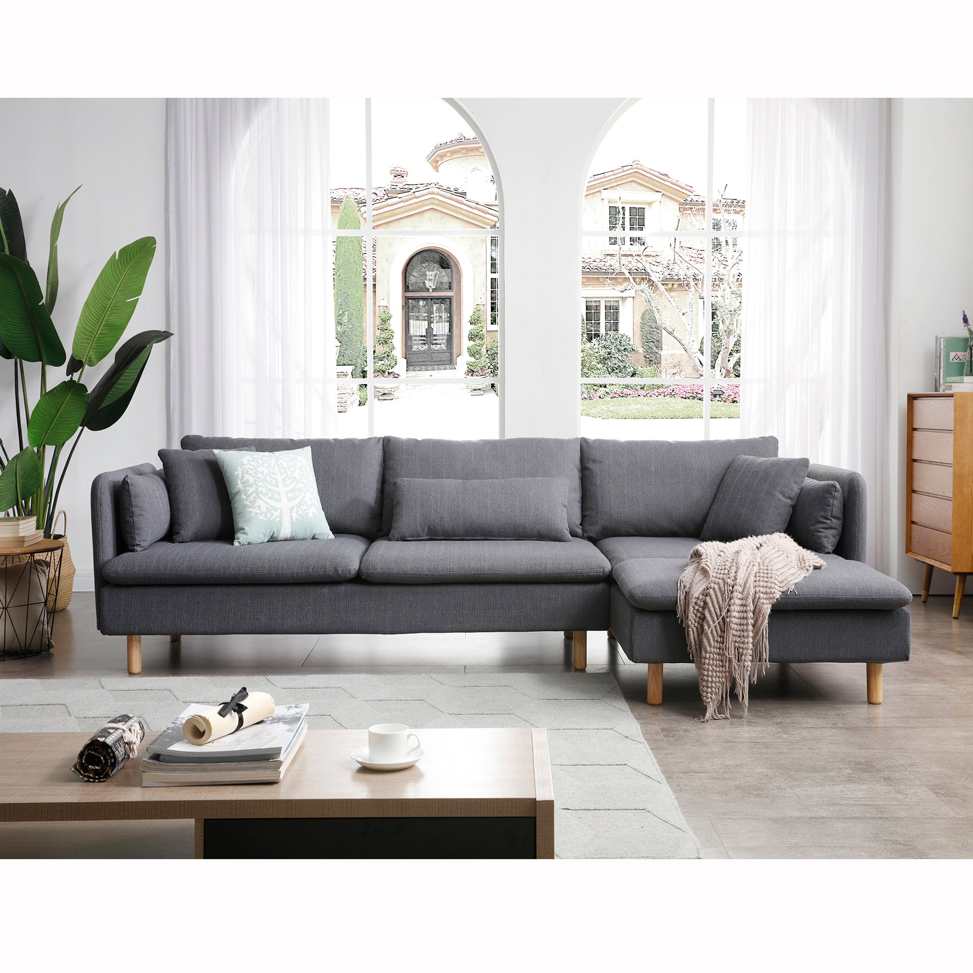 Convertible L-Shaped Chaise Sofa with Removable Cushion Gray Fabric