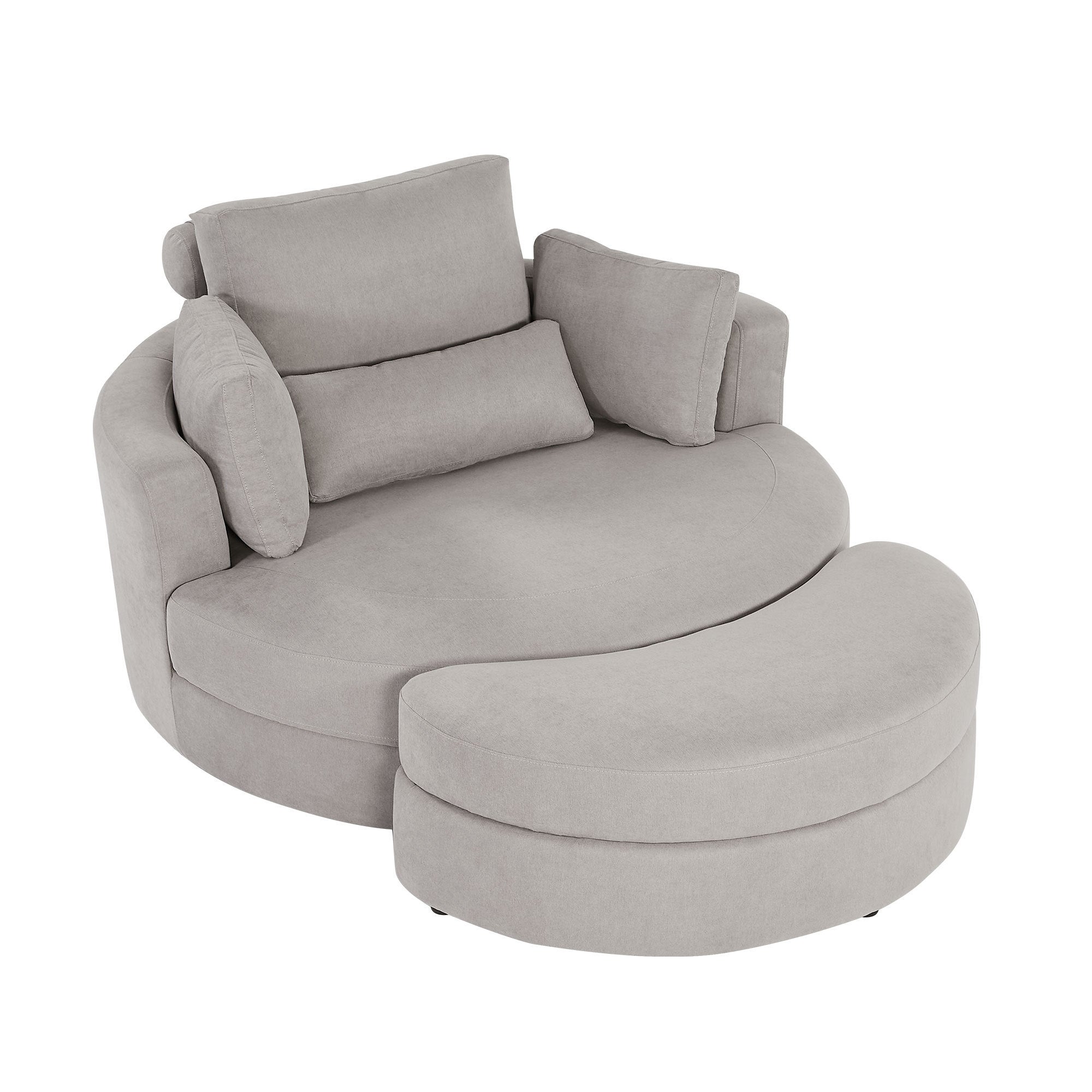 Linen Fabric Swivel Accent Barrel Big Round Lounge Sofa Chair with Storage Ottoman and Pillows (Gray)
