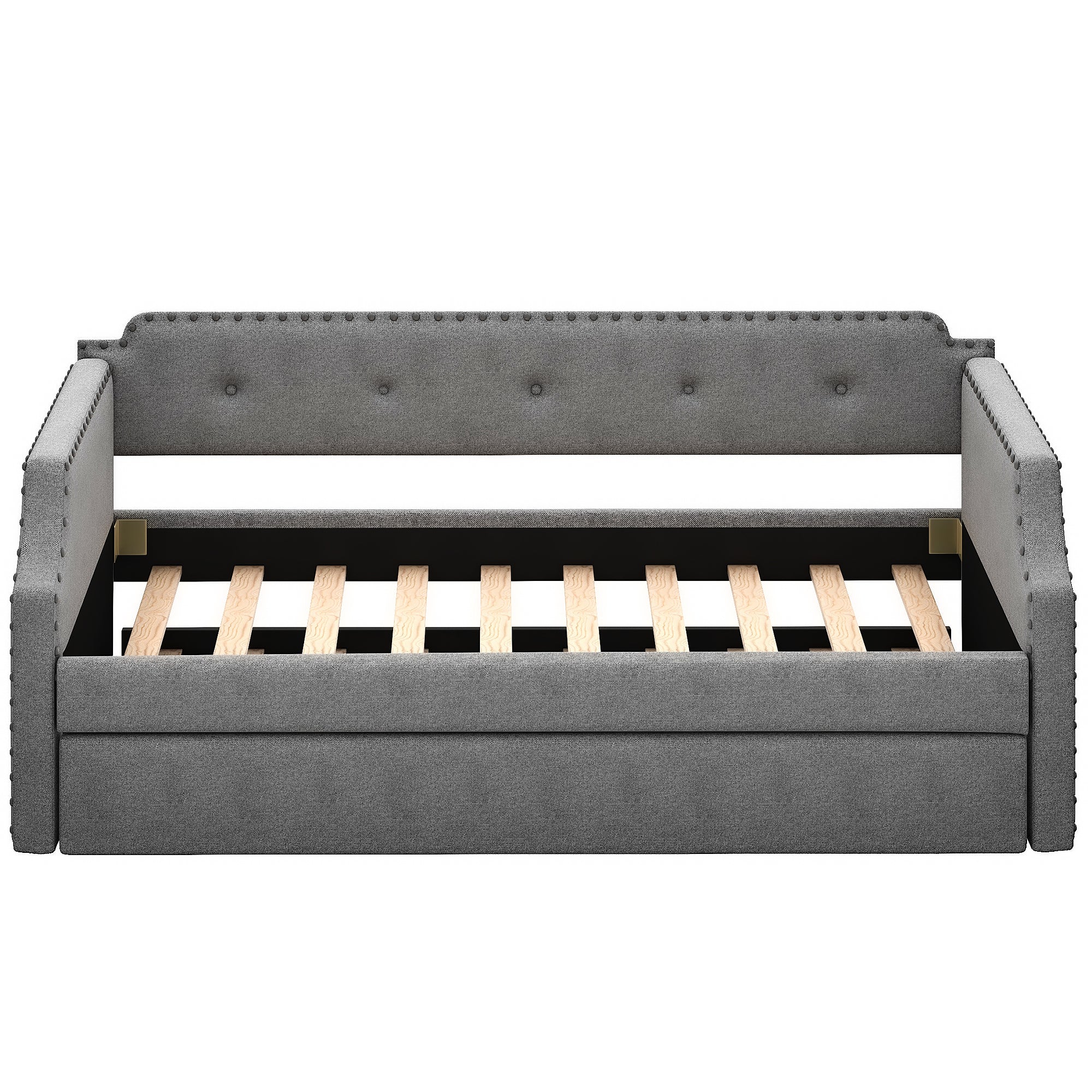 Upholstered Daybed with Trundle Bed , Twin size (Gray)