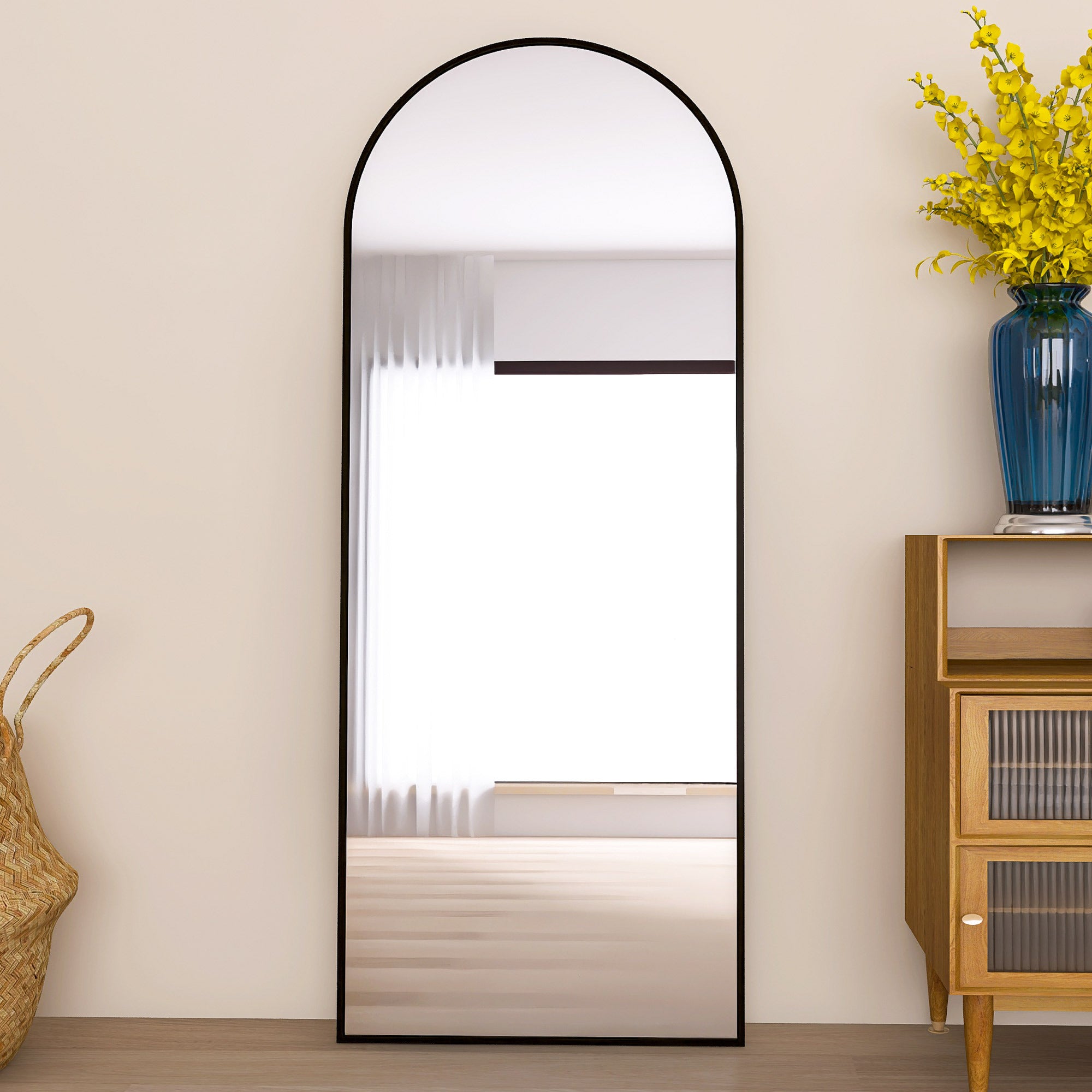Arched Full Length Mirror Floor Mirror Hanging Standing or Leaning (Black)