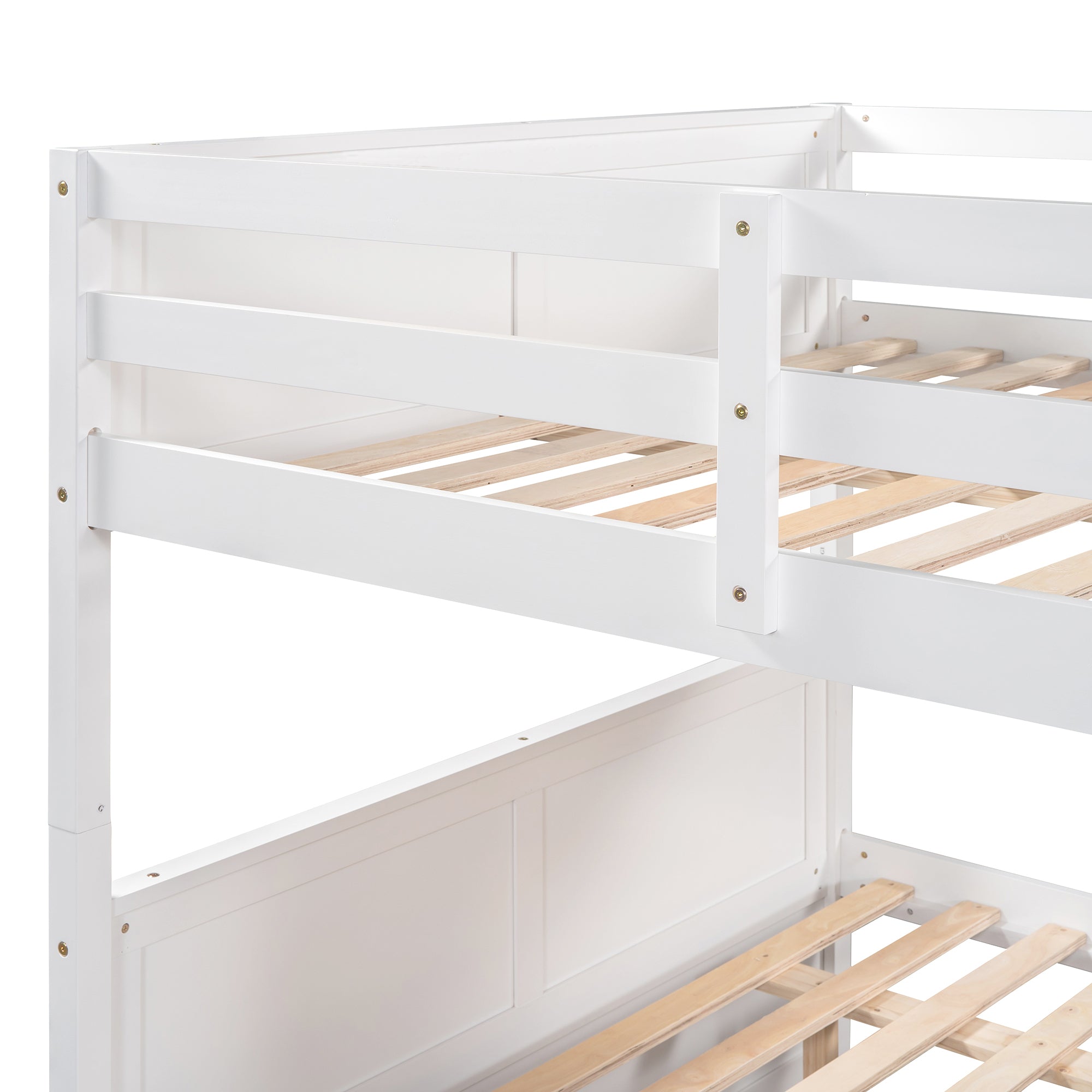 Full Over Full Bunk Bed with Twin Size Trundle (White)