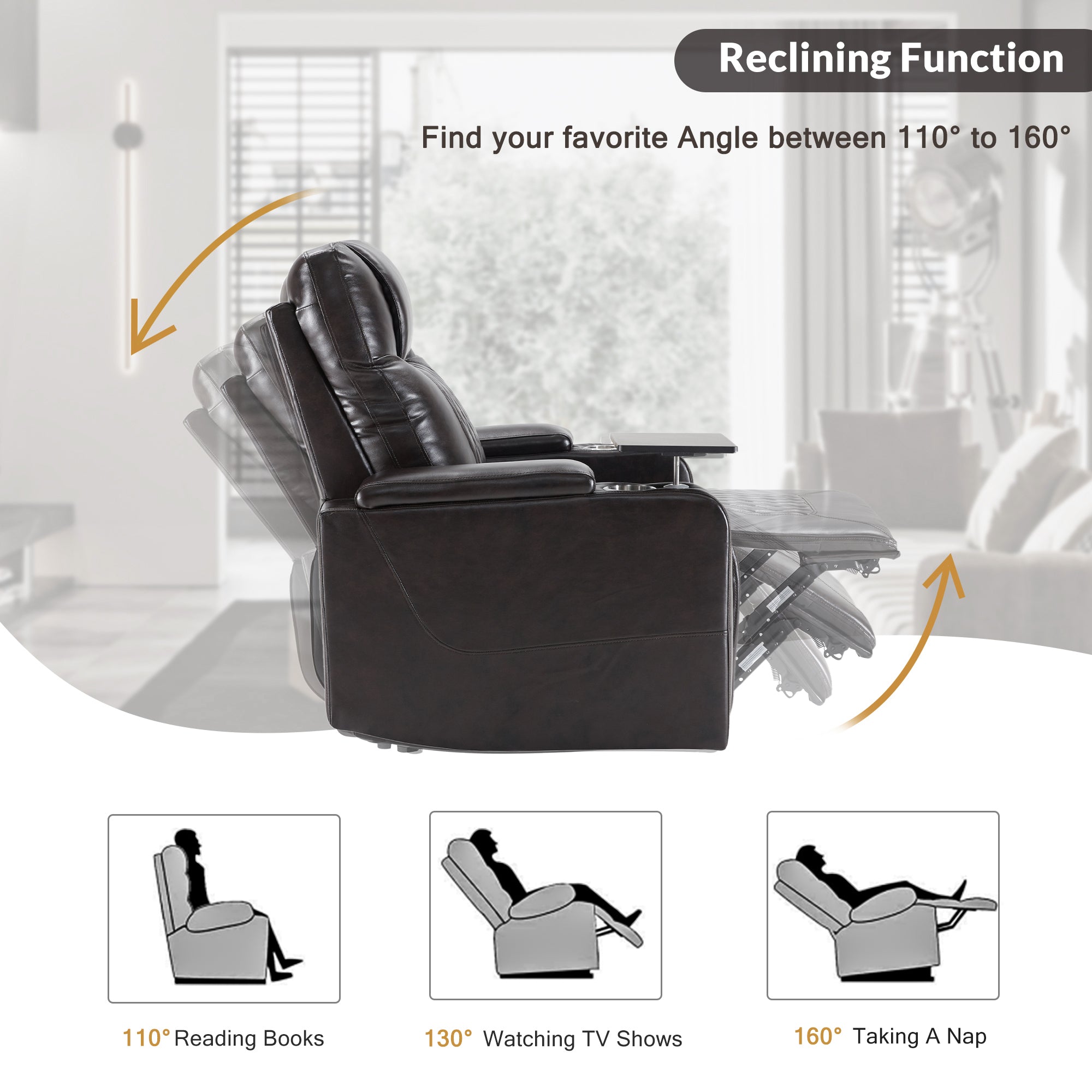 Oliver Power Motion Recliner with USB Charging Port and Hidden Arm Storage