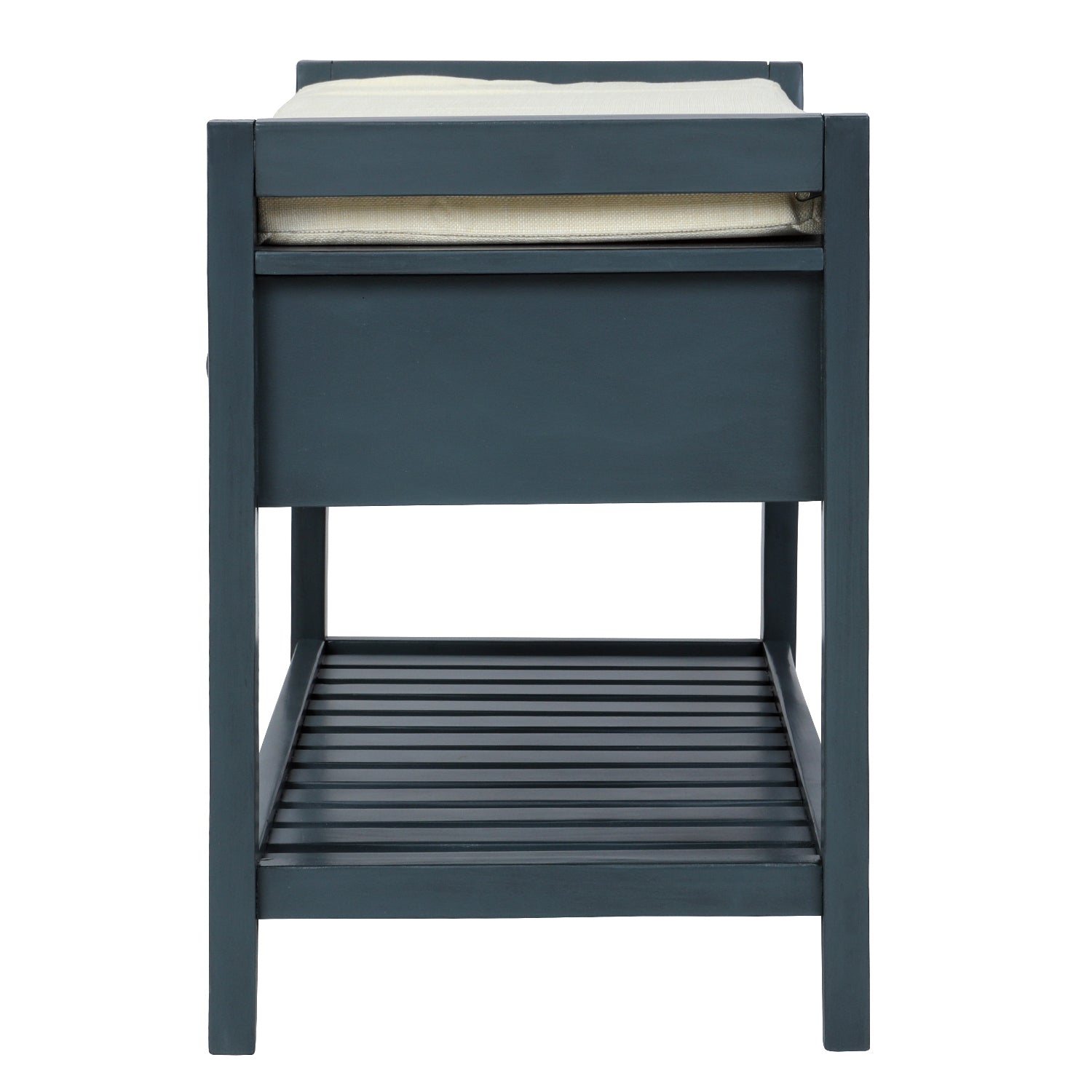 TREXM Shoe Rack with Upholstered Seat (Antique Navy)