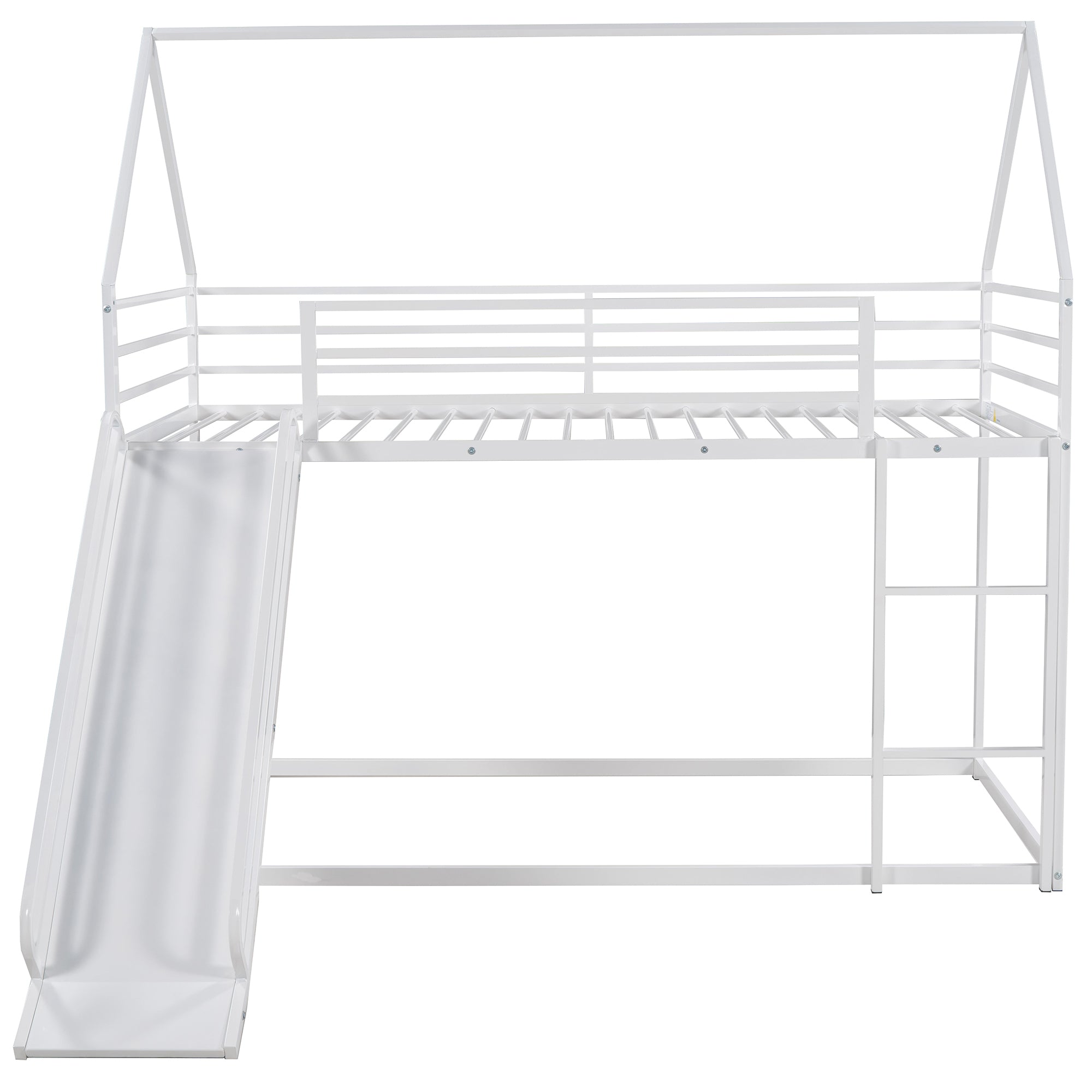 Twin over Twin House Bunk Bed with Ladder and Slide (White)