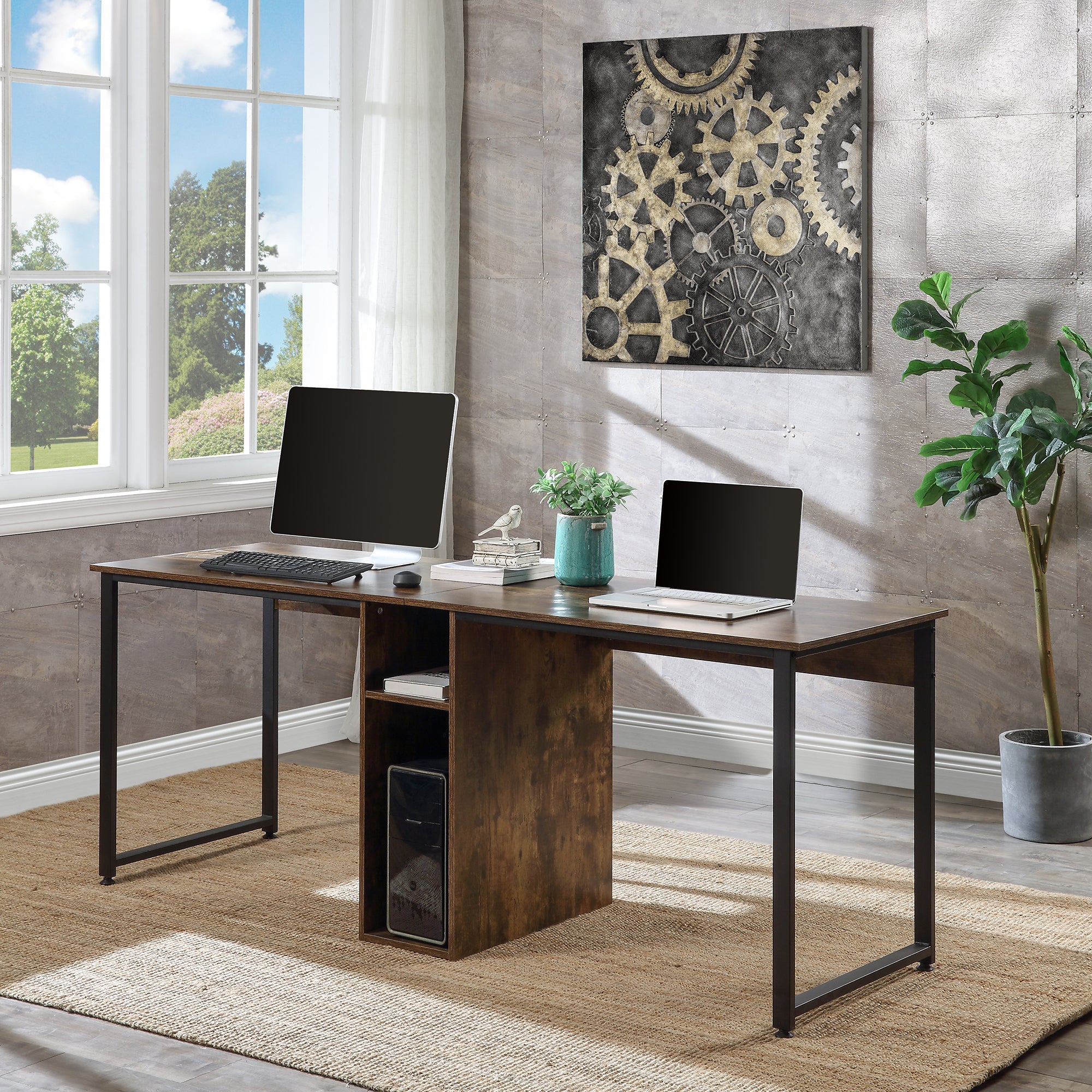 Home Office 2 Person Desk (Brown)