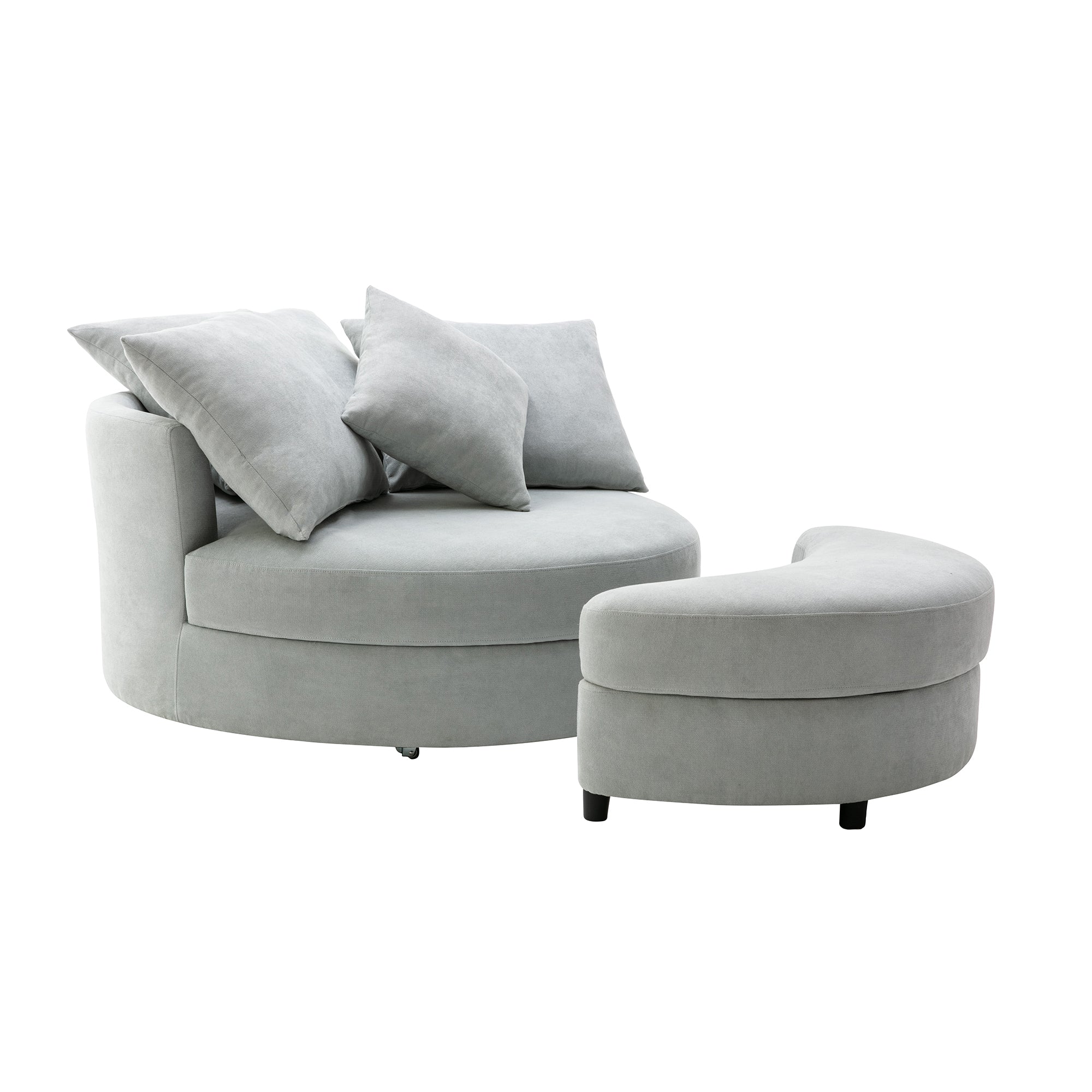 Oliver 360° Swivel Accent Bucket Chair with Storage Footrest and 4 Pillows