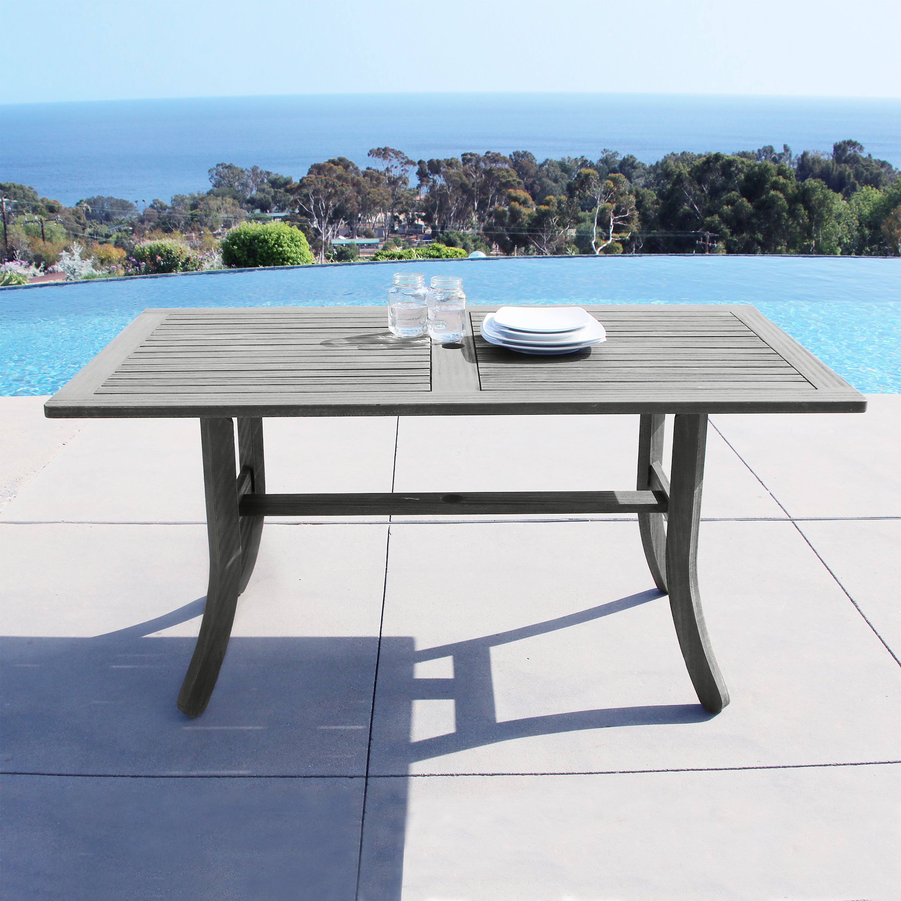 Outdoor Terrace Hand Scraped Wood Rectangular Dining Table