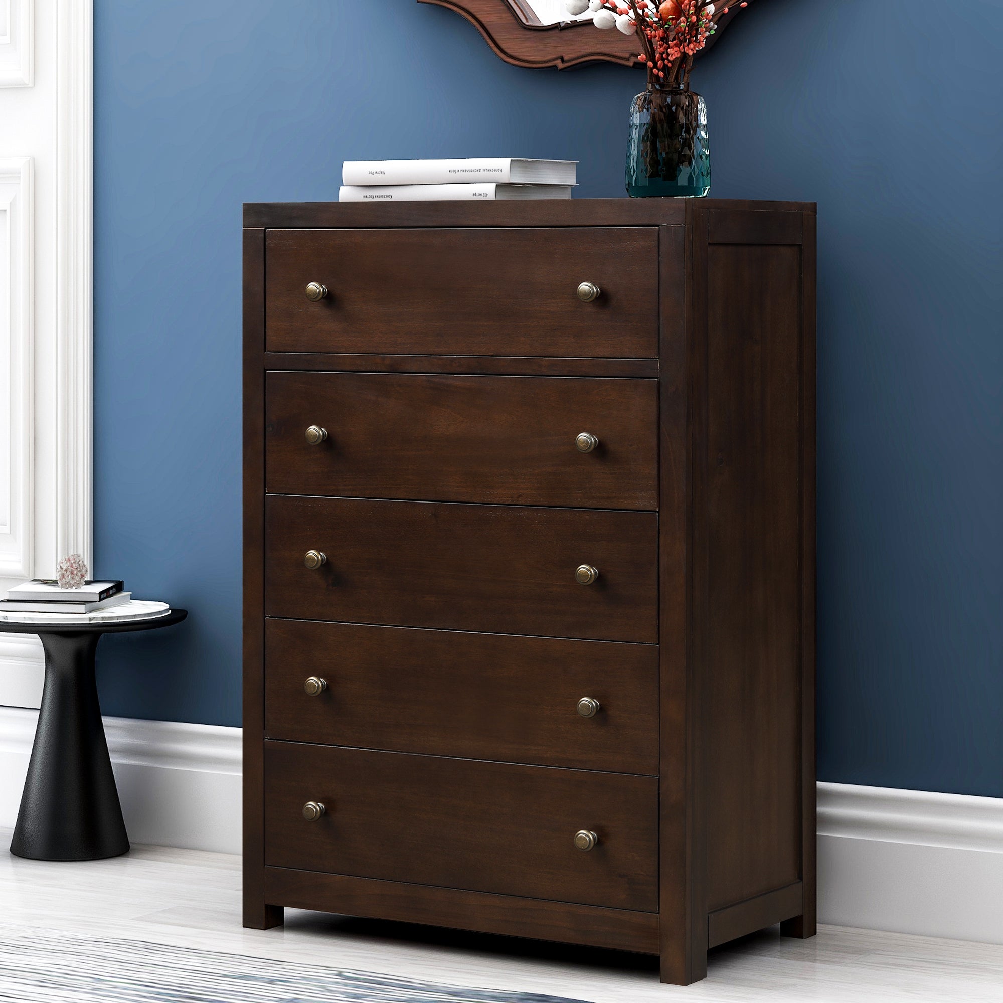 5 Drawers Solid Wood Chest (Brown)