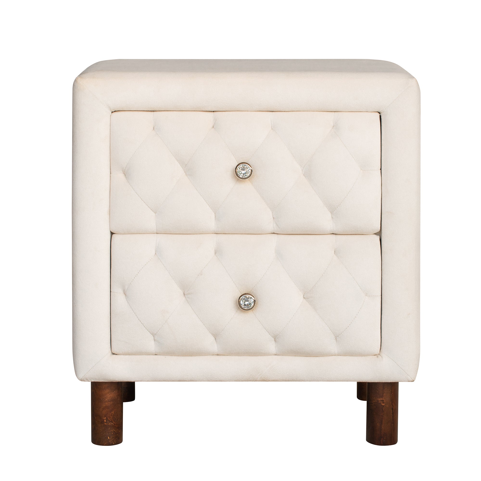 Upholstered Wooden Nightstand with Two Drawers (Beige)