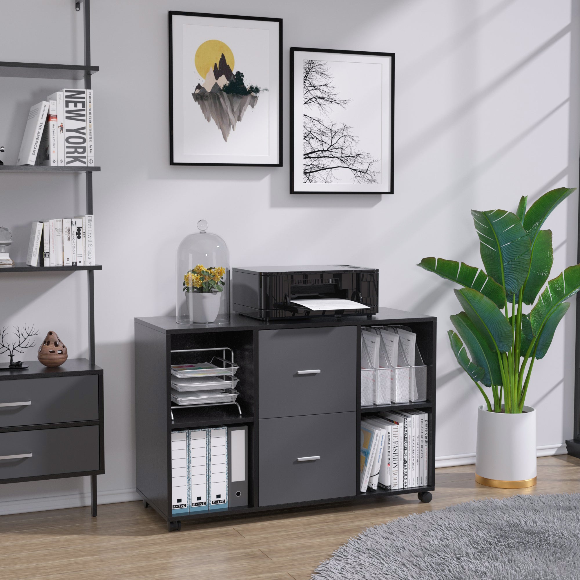 Wooden Horizontal File Cabinet (Dark Gray)