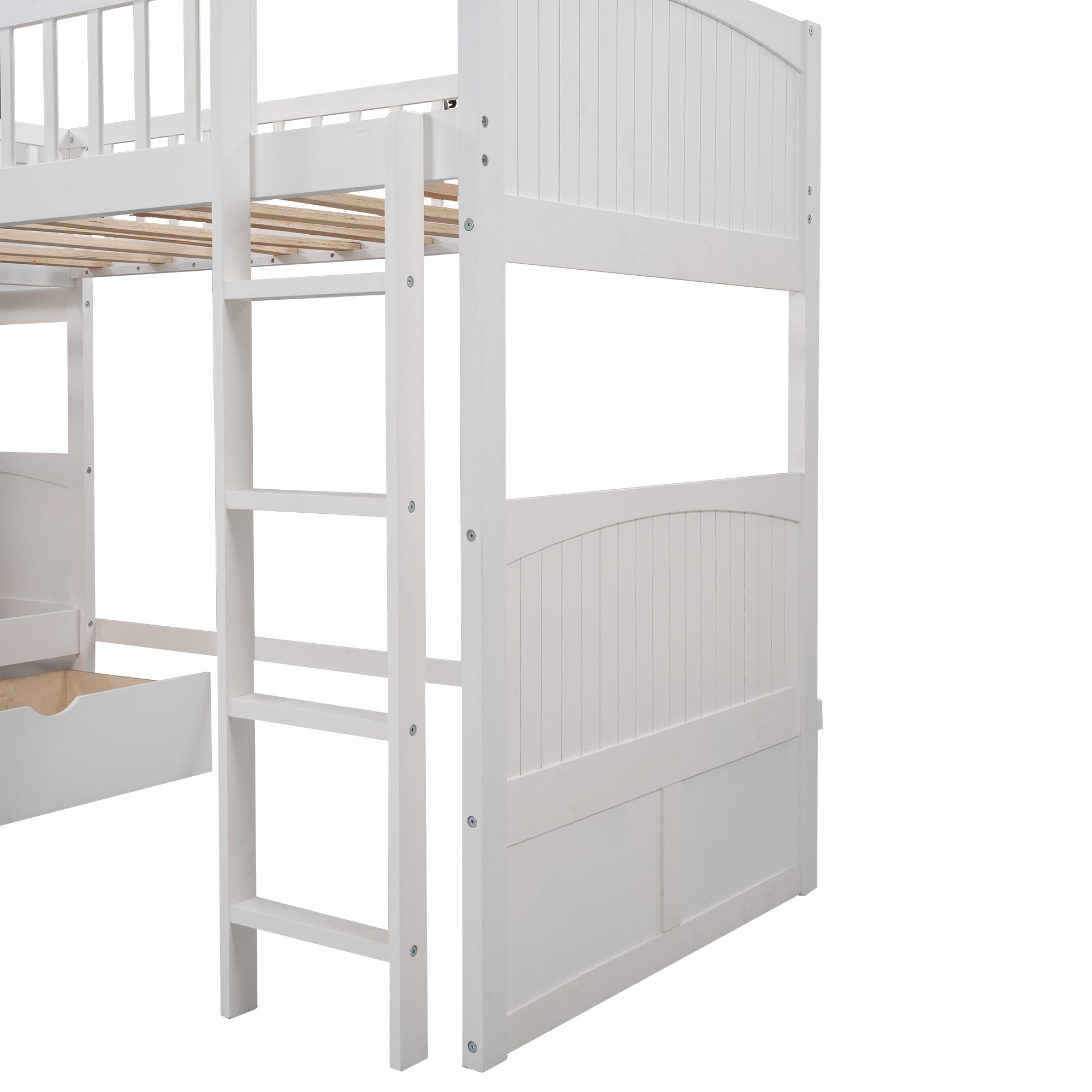 Twin Size Bunk Bed with a Loft Bed attached, with Two Drawers (White)