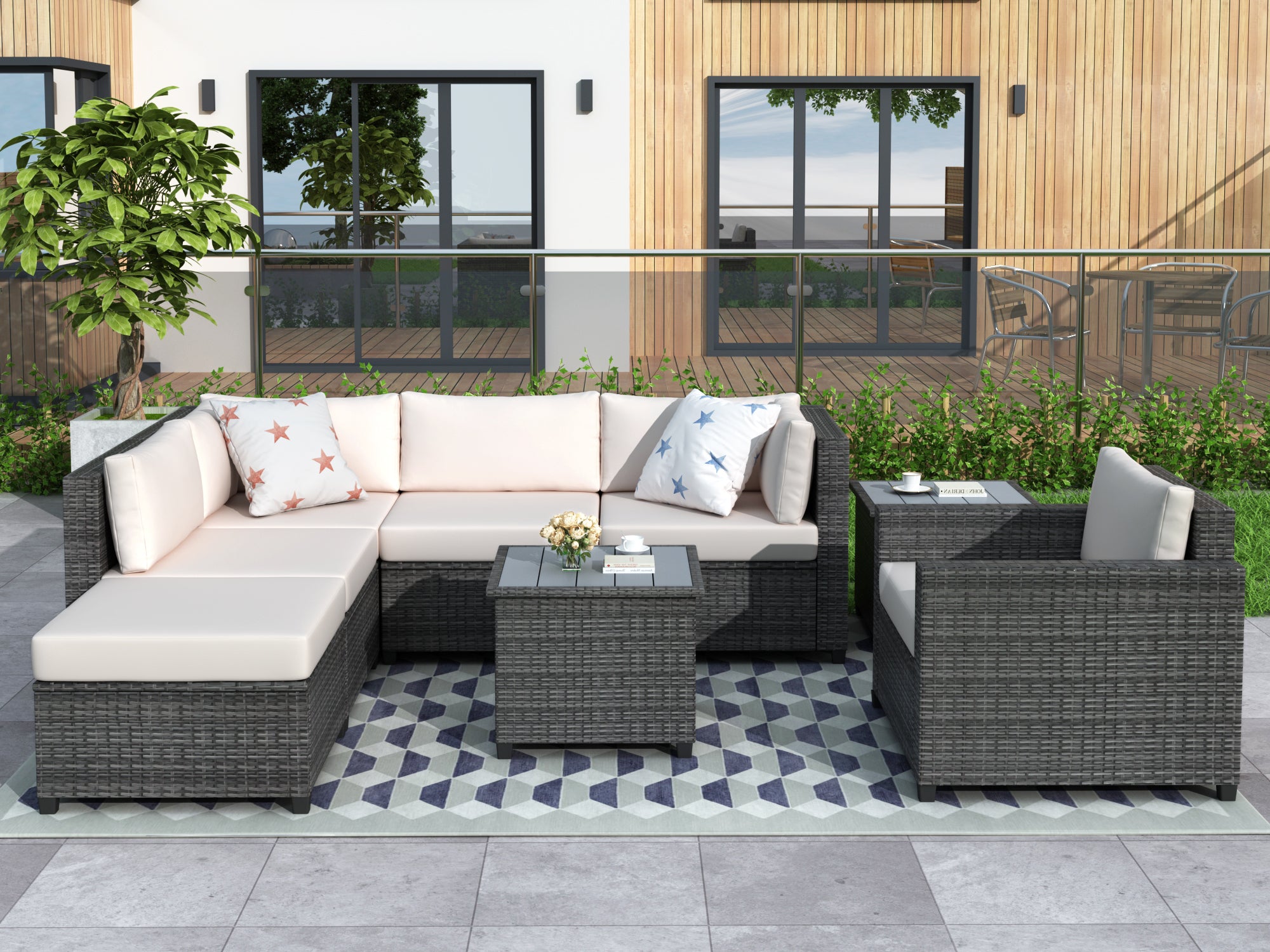8 Piece Rattan Sectional Seating Group with Cushions Furniture Sets