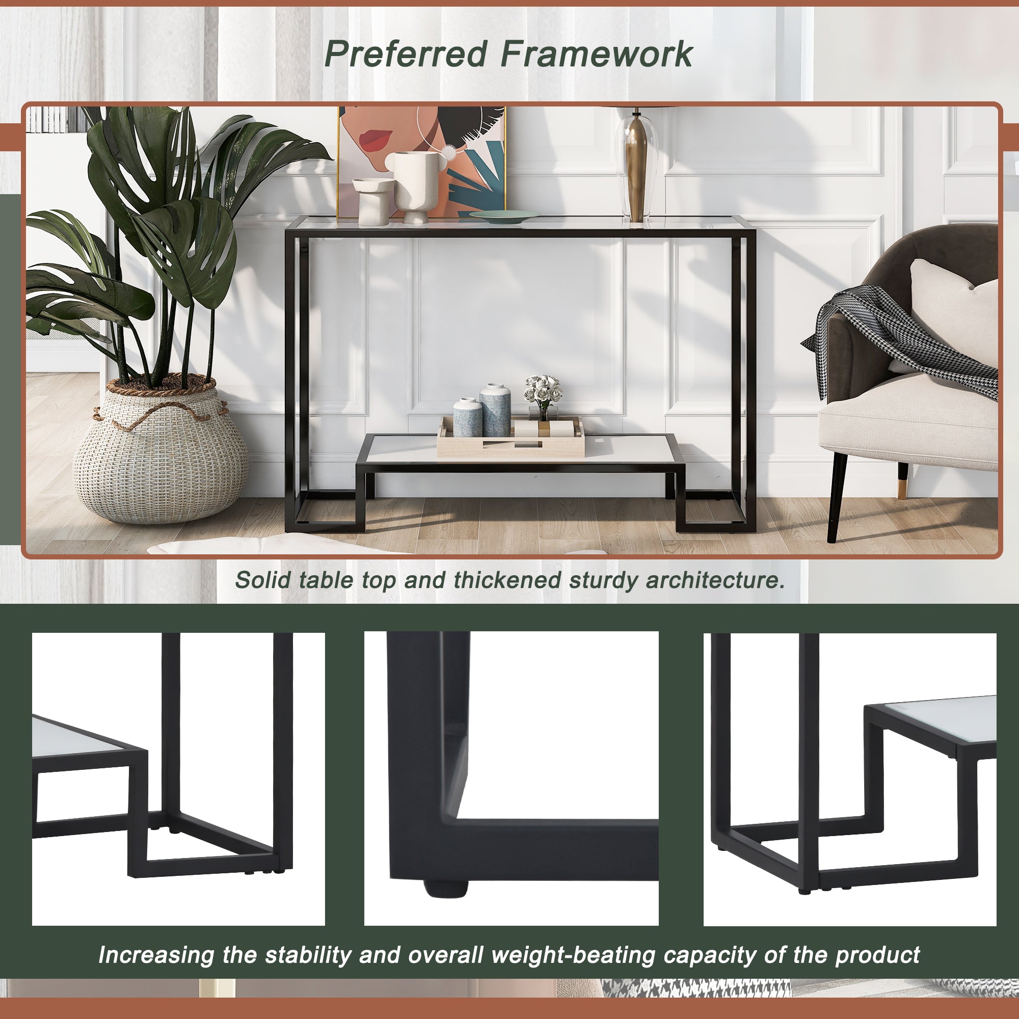 ON-TREND Modern Minimalist Design Living Room Side Table (Black)
