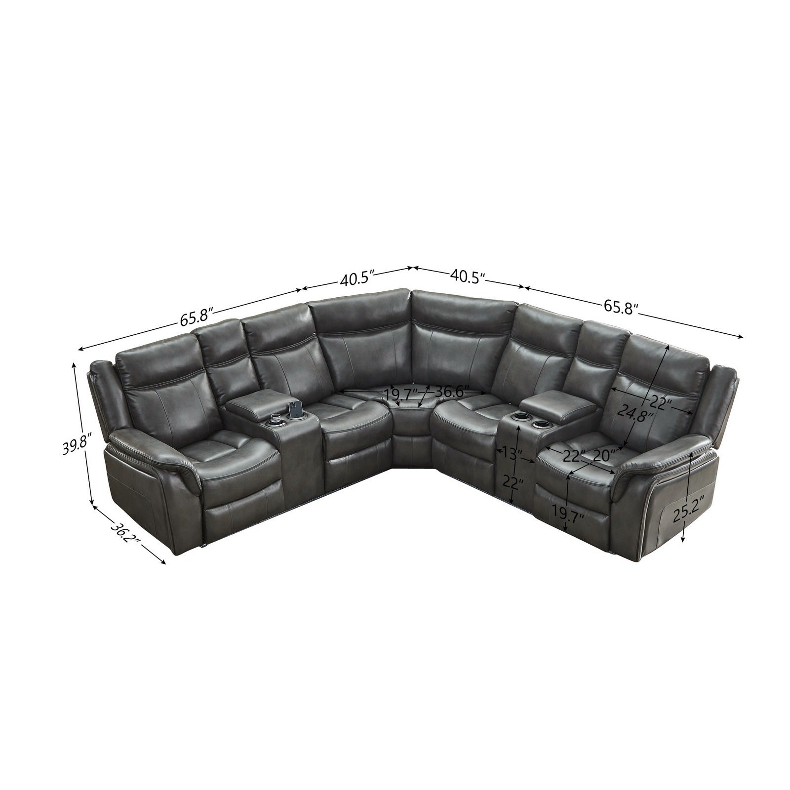 Power reclining Sectional W/LED strip (Gray)